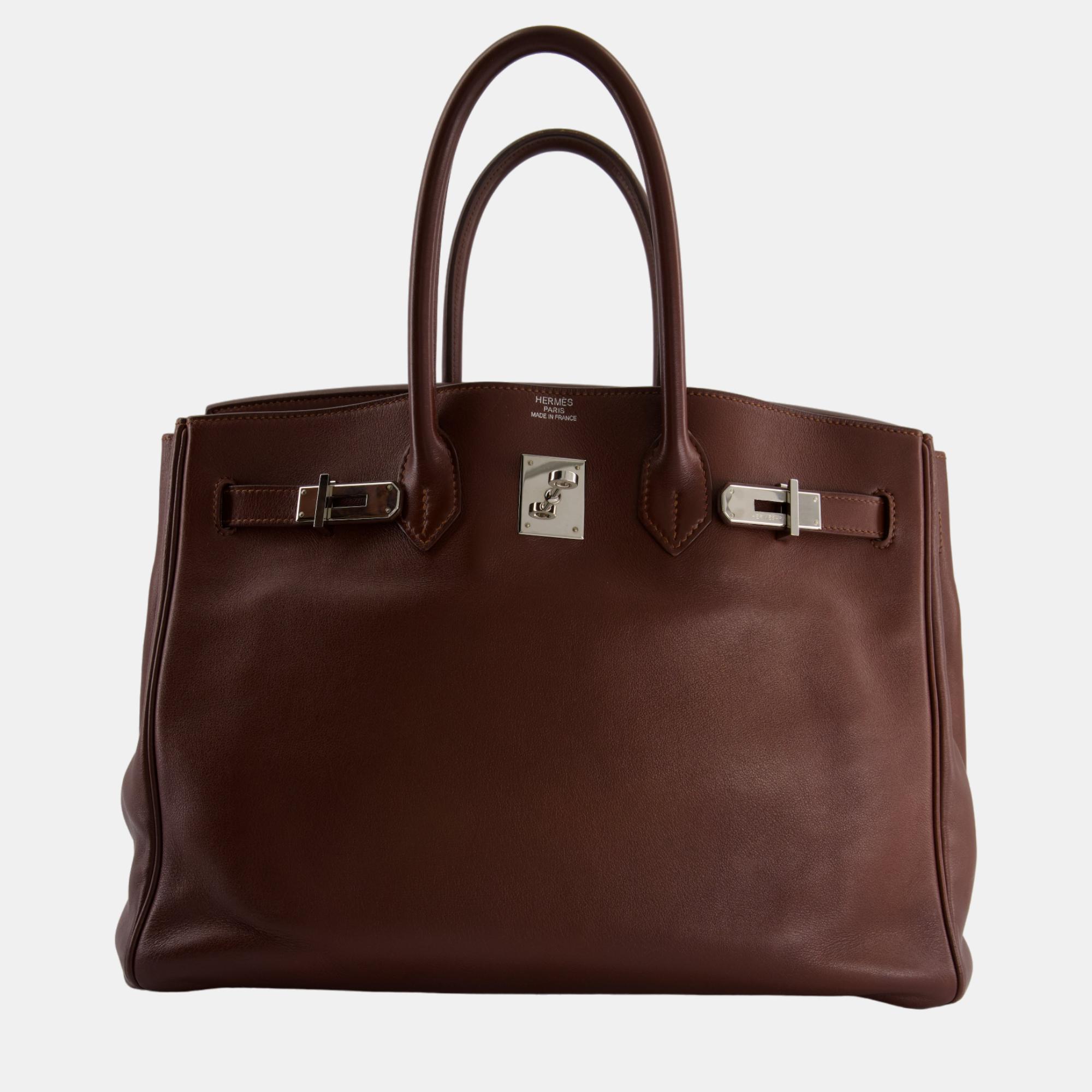 Hermes Birkin Bag 35cm In Havane Swift Leather With Palladium Hardware