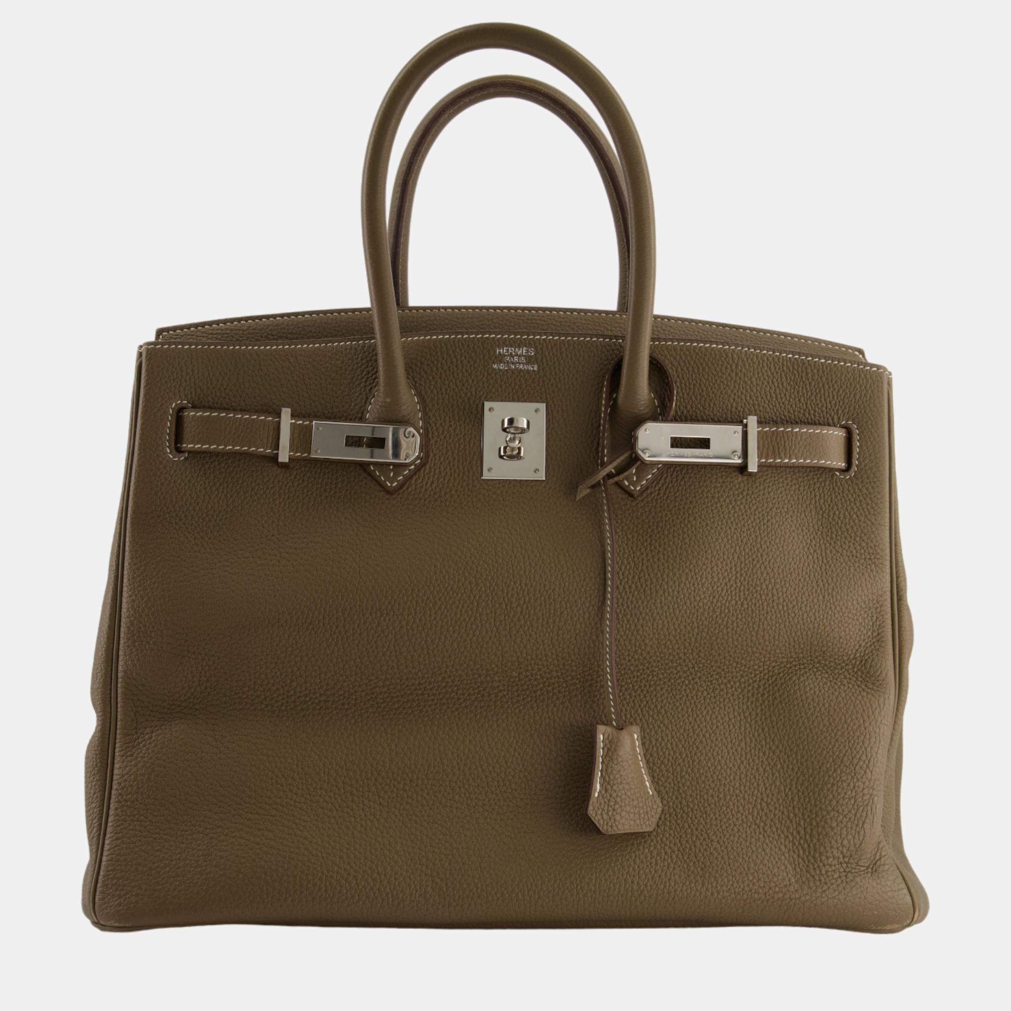 Hermes Birkin 35cm Bag In Etoupe Togo Leather With Palladium Hardware