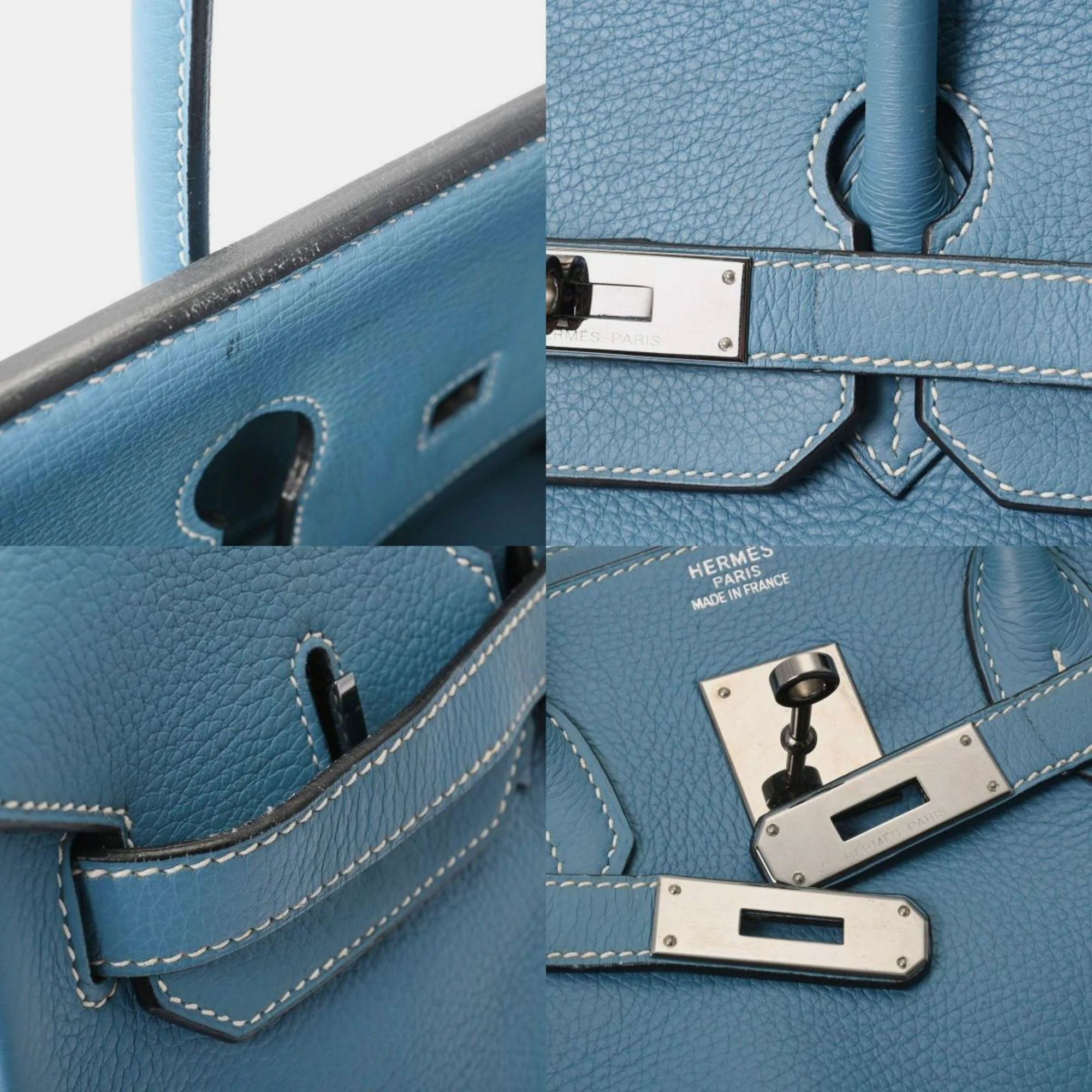 HERMES Birkin 35 Blue Jean Ruthenium Hardware J Stamped (around 2006) Unisex Togo Handbag