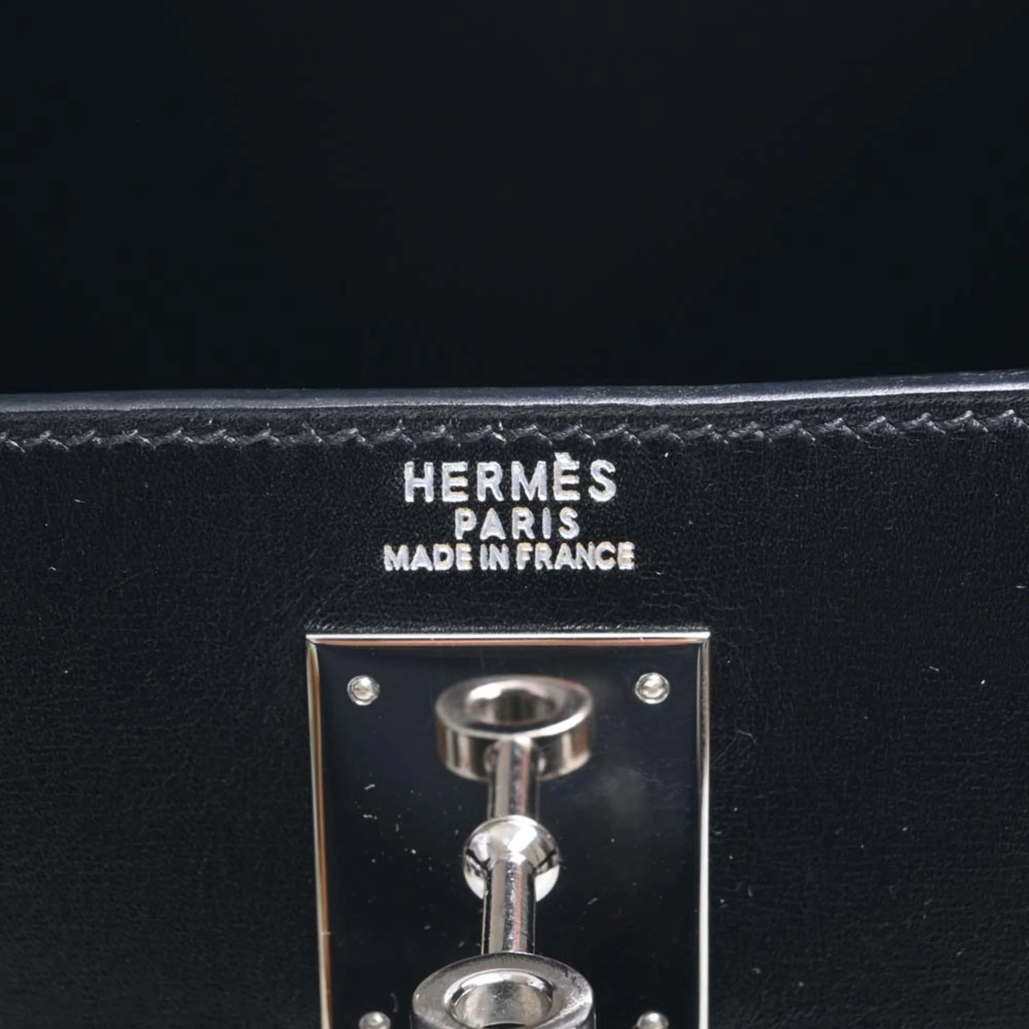 HERMES Box Calf Kelly 32 Handbag Black Ladies