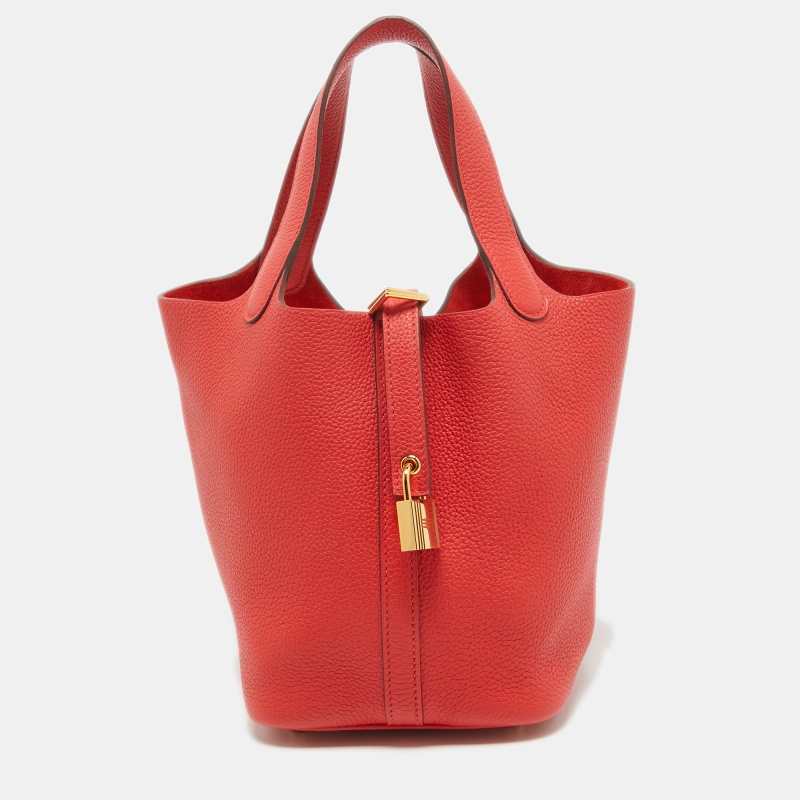 Hermès  Rouge Tomate Togo Leather Picotin Lock 22 Bag