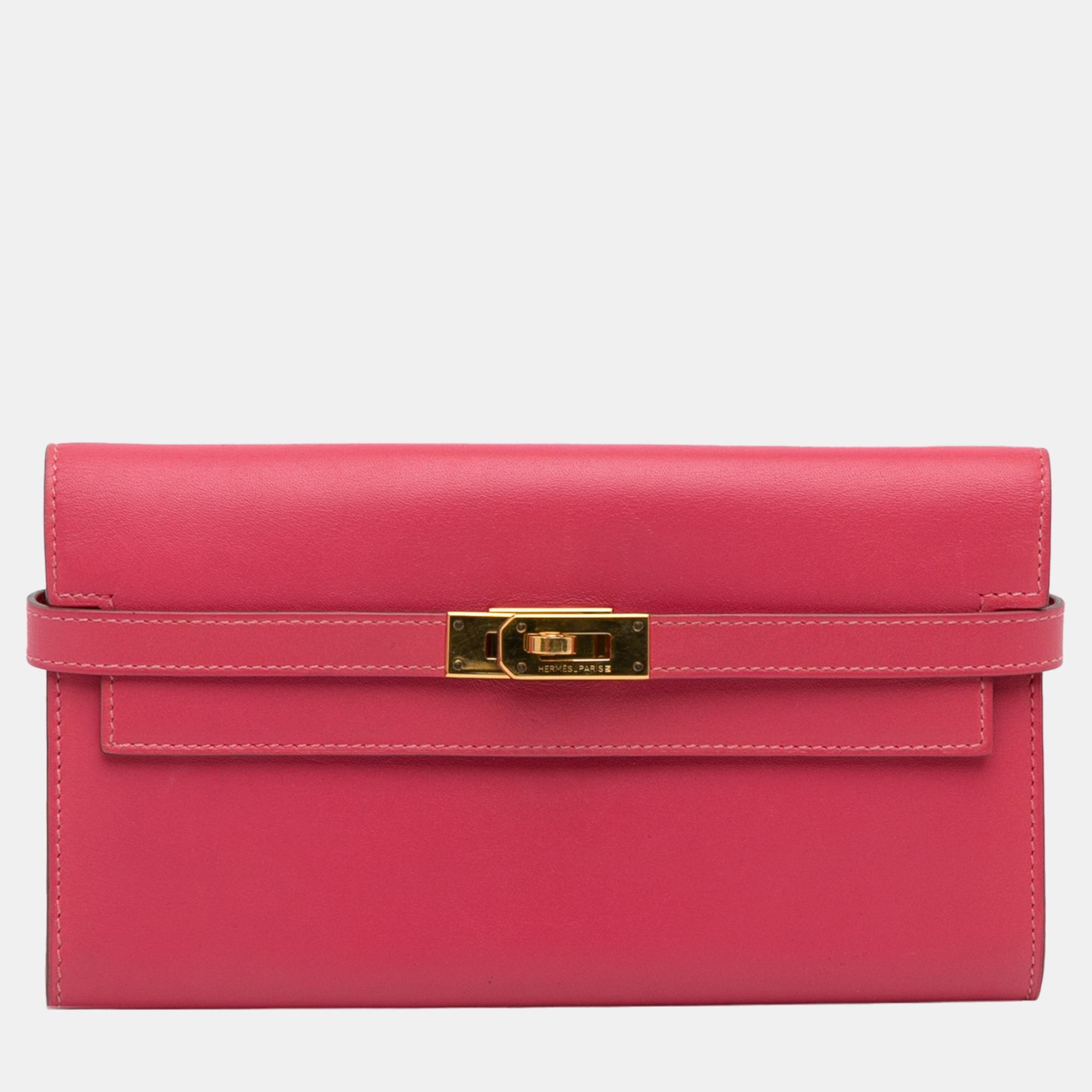 Hermes Pink Swift Kelly Classic Wallet