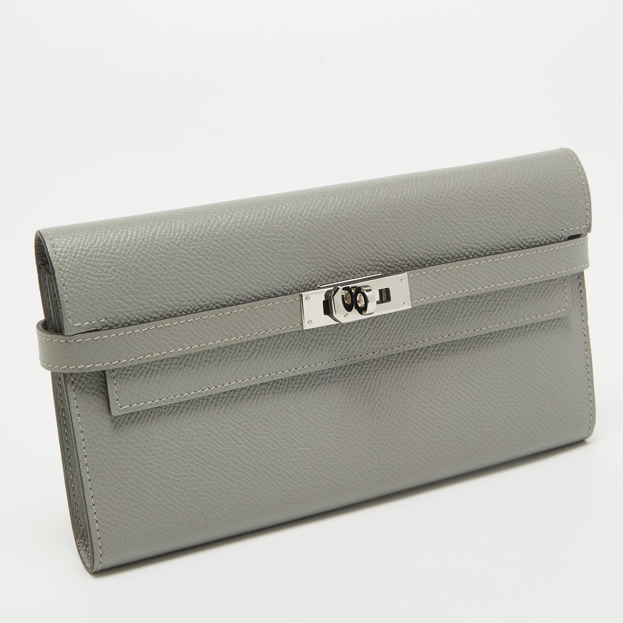 Hermes Gris Mouette Epsom Leather Kelly Classic Wallet