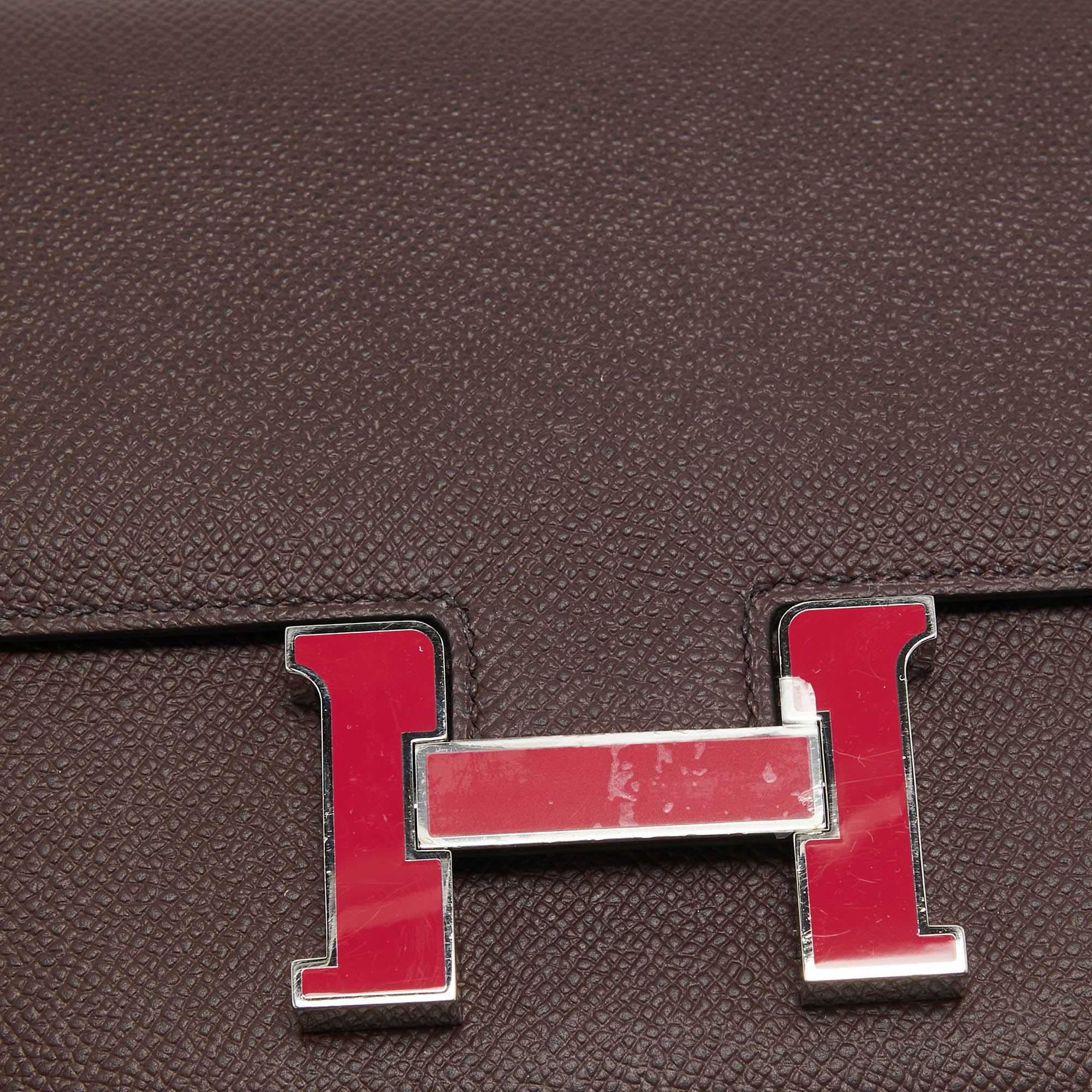 Hermes Rouge Sellier Epsom Leather Framboise Enamel Palladium Finish Constance 18 Bag