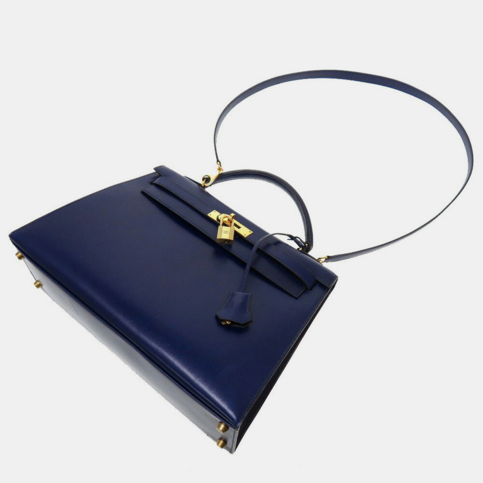 Hermes Kelly 32 Outer Sewing Box Calf Blue Roy Y Stamped Handbag