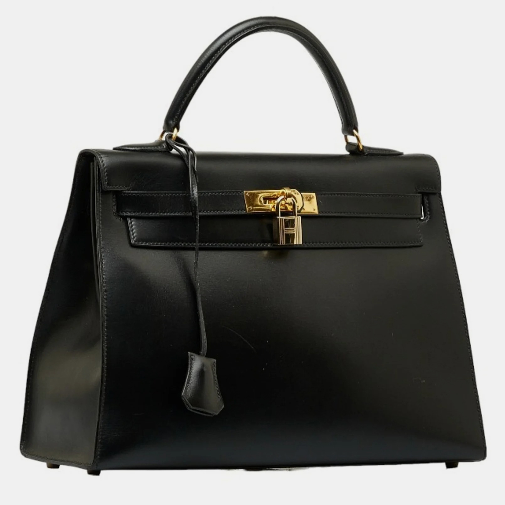 Hermes Kelly 32 Outside Sewing Handbag Shoulder Bag Black Box Calf Women's