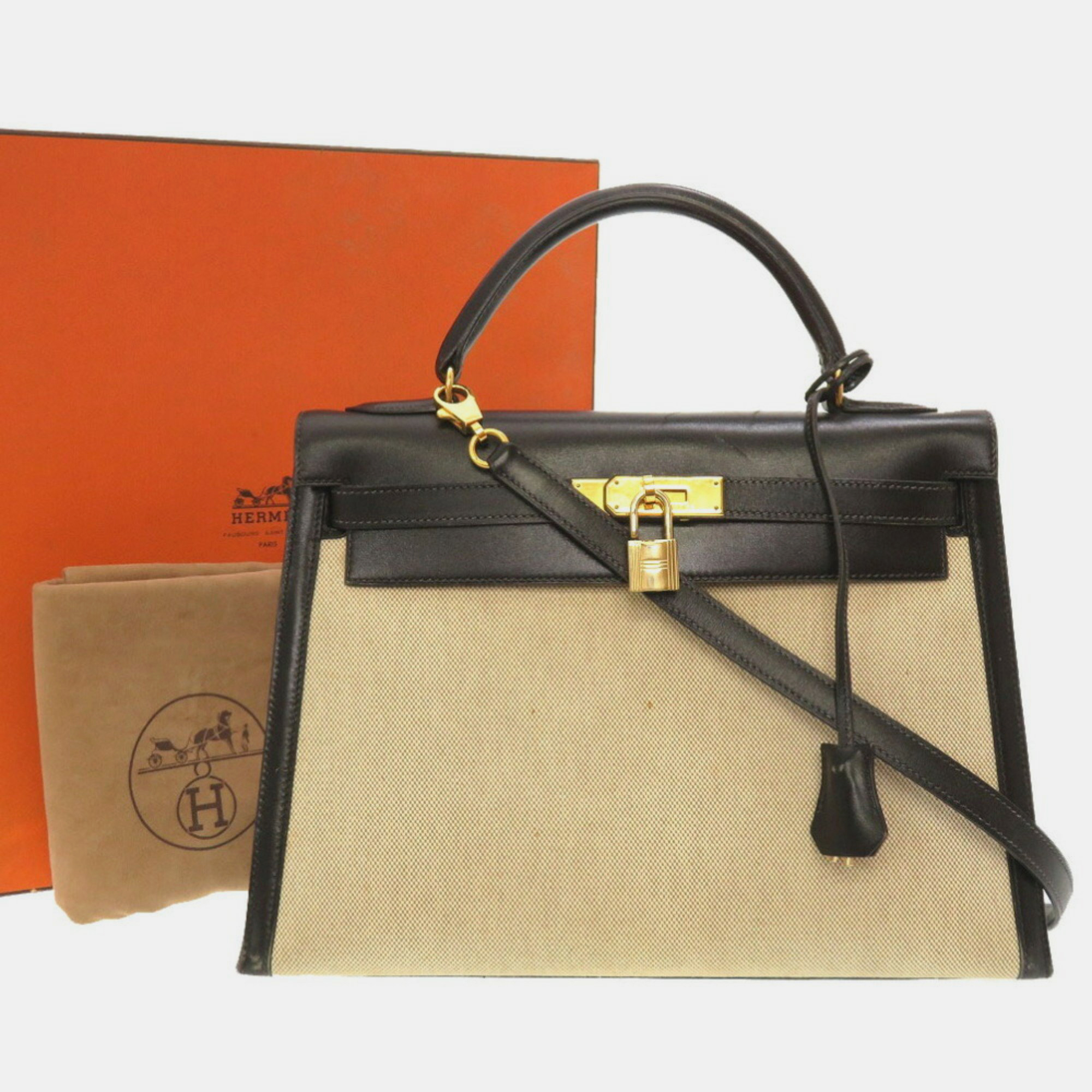 Hermes Kelly 32 Outer Sewing Toile Ash Box Calf Black Z Stamp Handbag