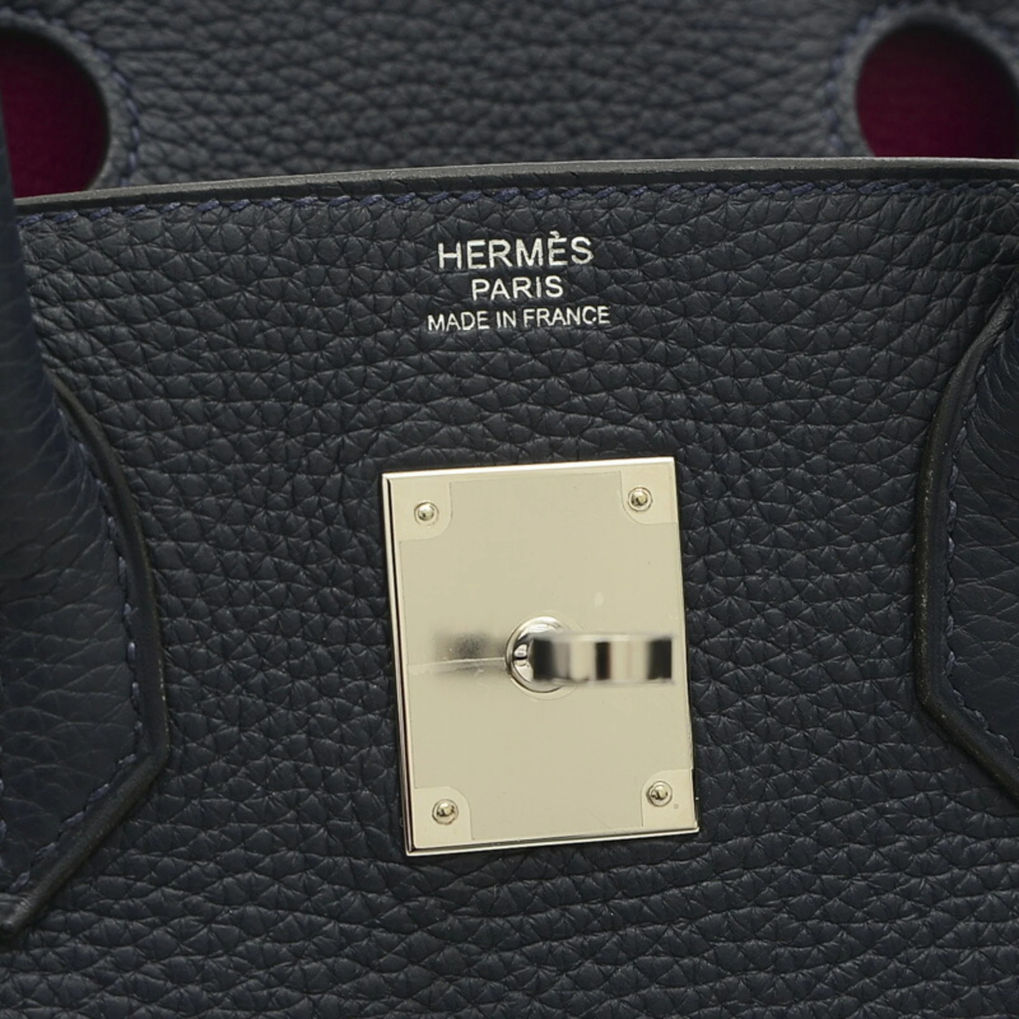 Hermes Birkin 30 Verso Handbag Taurillon Blue Nuit/Rose Purple Silver Hardware C Engraved