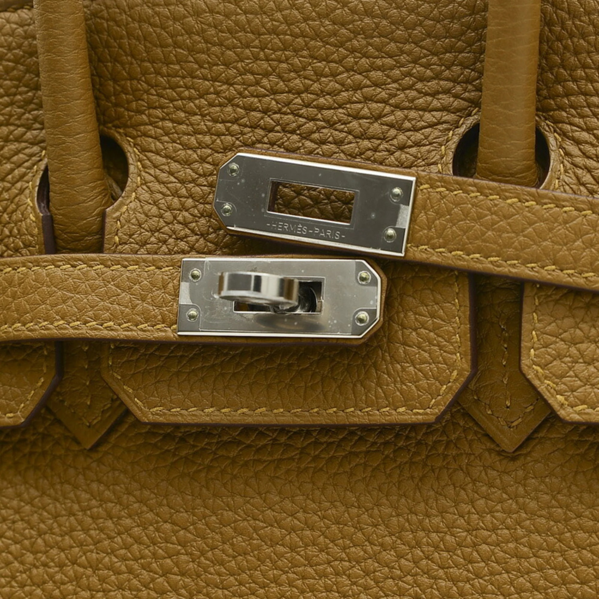Hermes Birkin 25 Verso Handbag Togo Bronze Dore/Blue Blum Silver Hardware Z Engraved