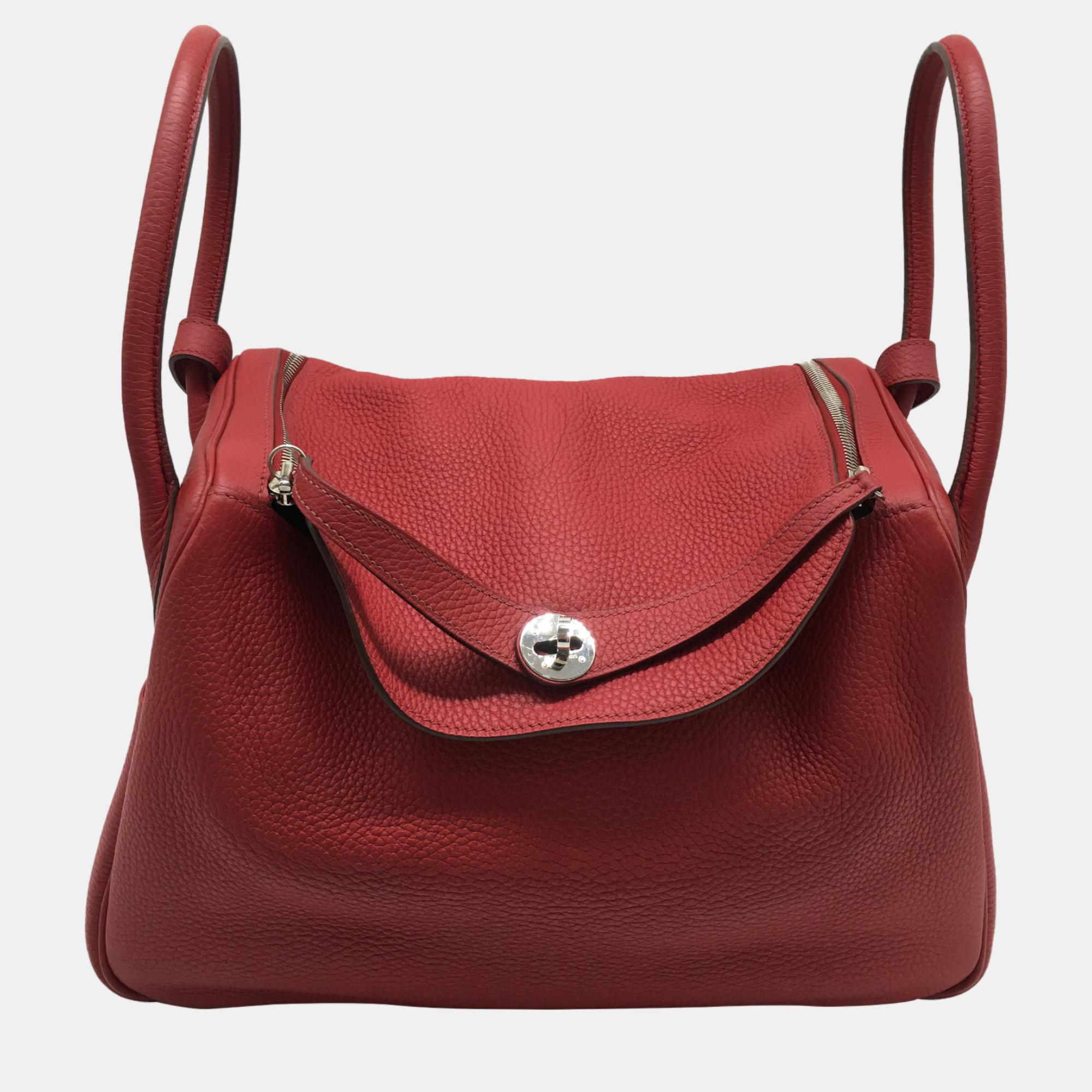 Hermes Red Clemence Lindy 34