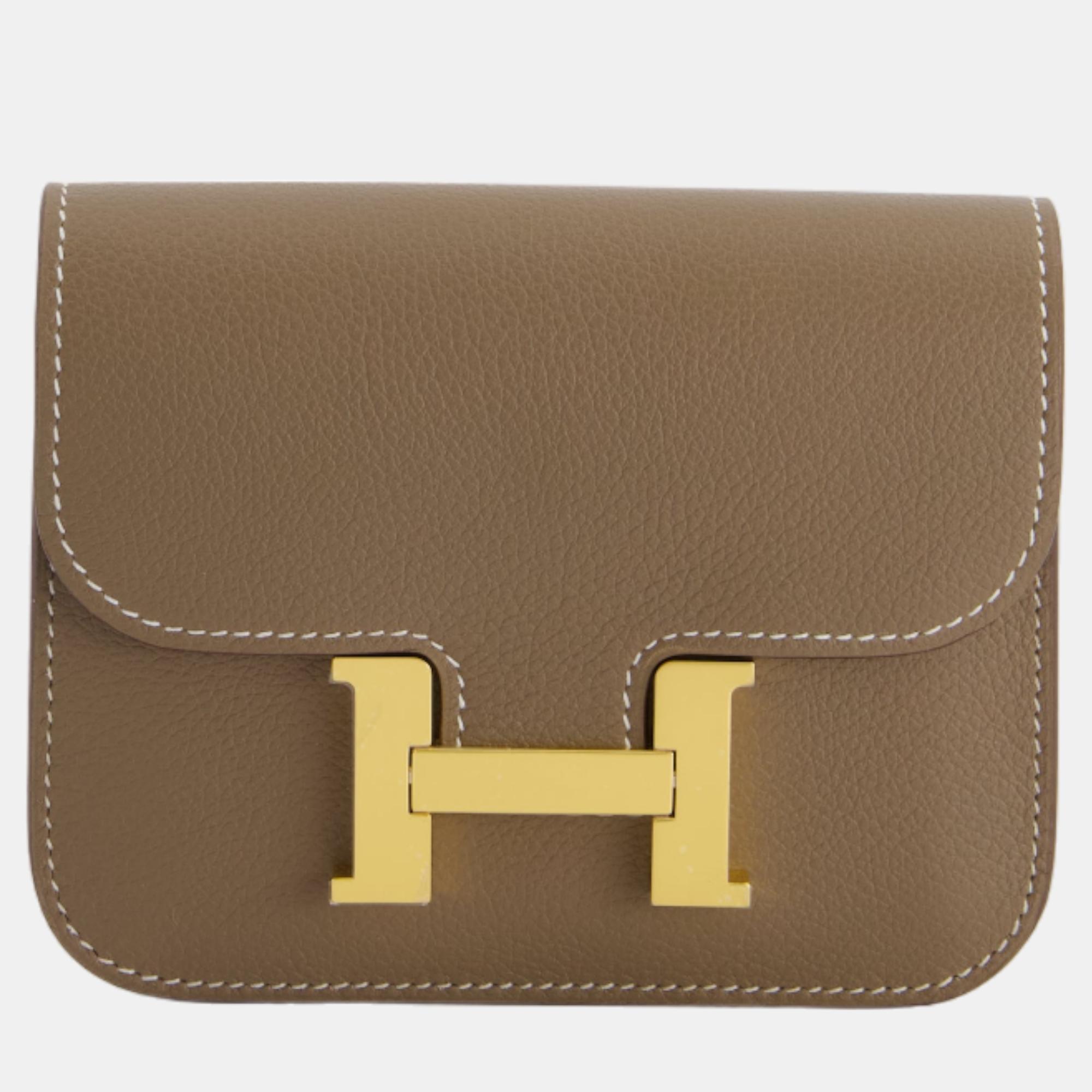 Hermes Constance Slim Belt Bag In Etoupe Evercolor Leather With Gold Hardware
