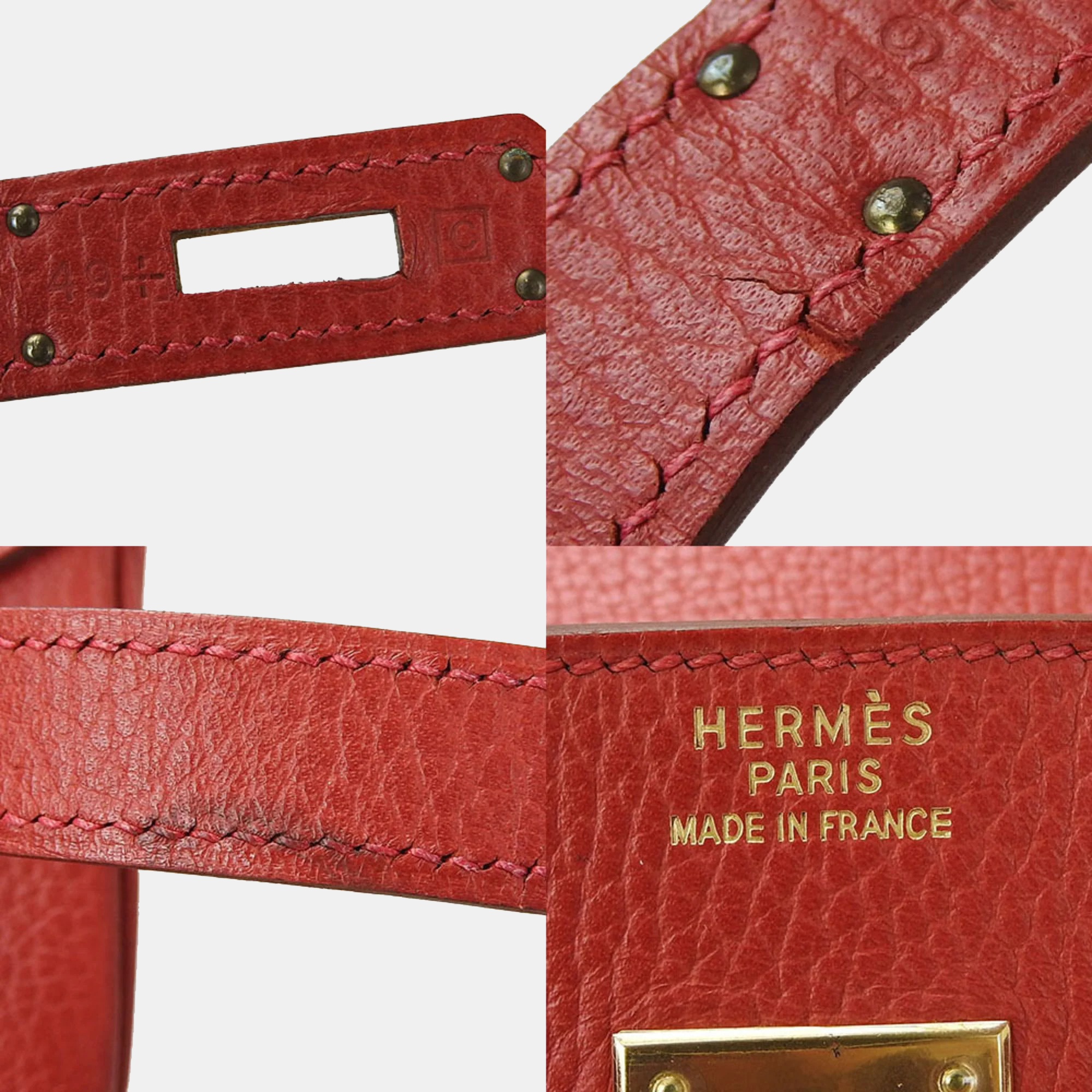 Hermes Birkin40 Handbag â–¡C Stamp Ardennes Leather Red Ladies HERMES Hand Bag Gold 19653