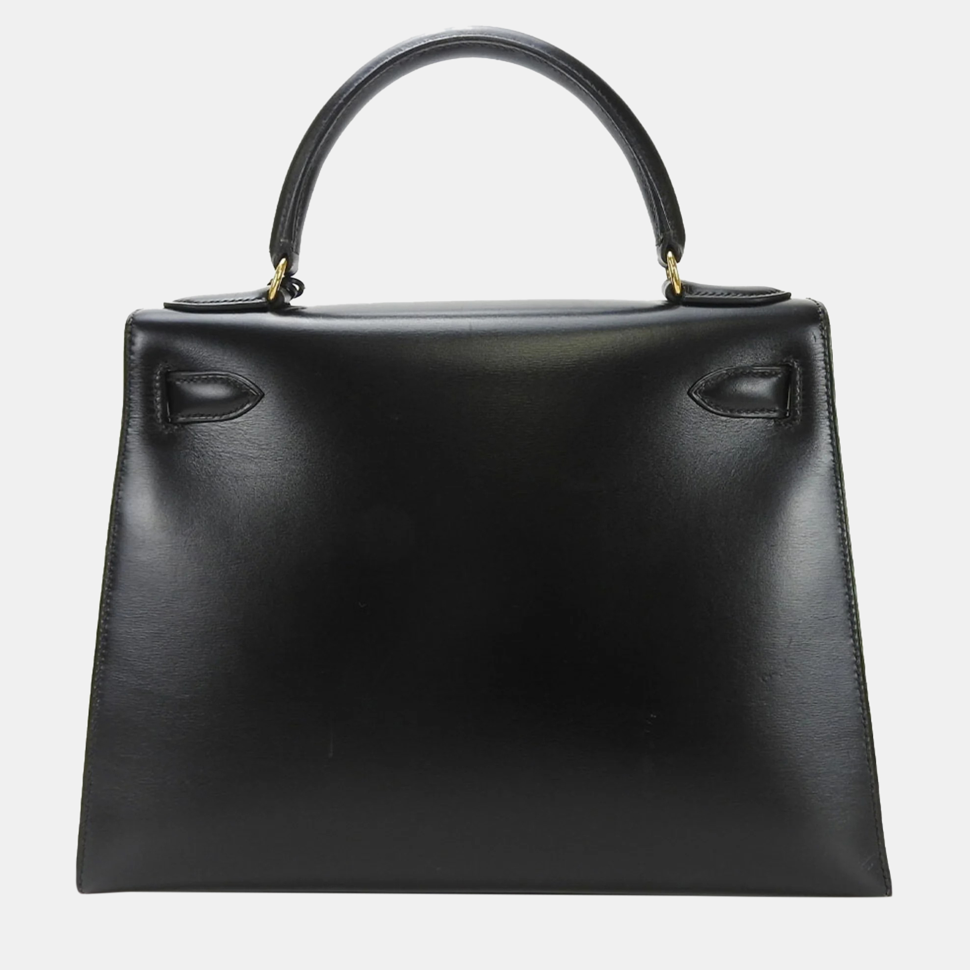 Hermes Kelly 28 Handbag Boxcalf Shoulder Outside Sewing Black ã€‡W Stamp Ladies HERMES Hand Bag Shoulder Black Gold