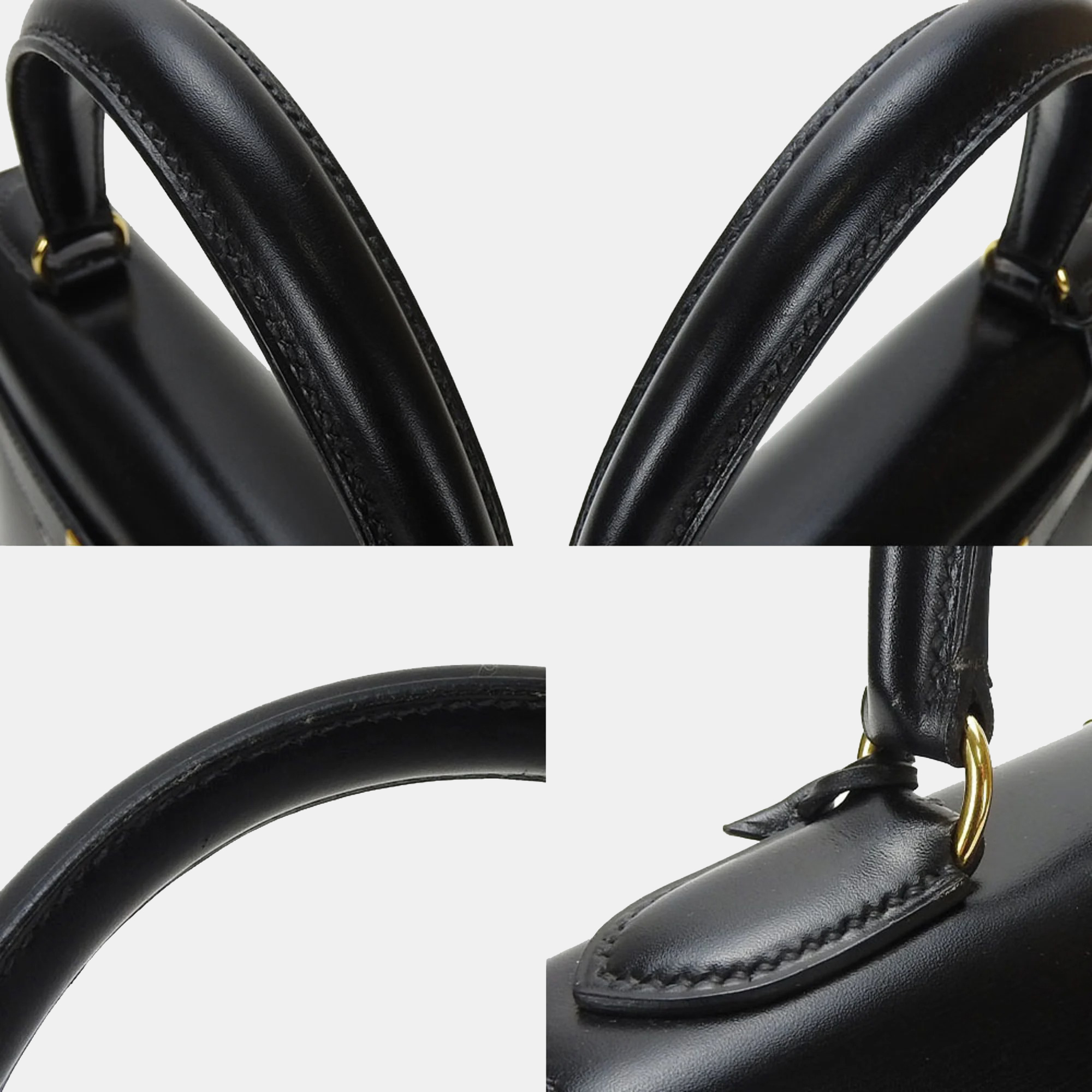 Hermes Kelly 28 Handbag Boxcalf Shoulder Outside Sewing Black ã€‡W Stamp Ladies HERMES Hand Bag Shoulder Black Gold