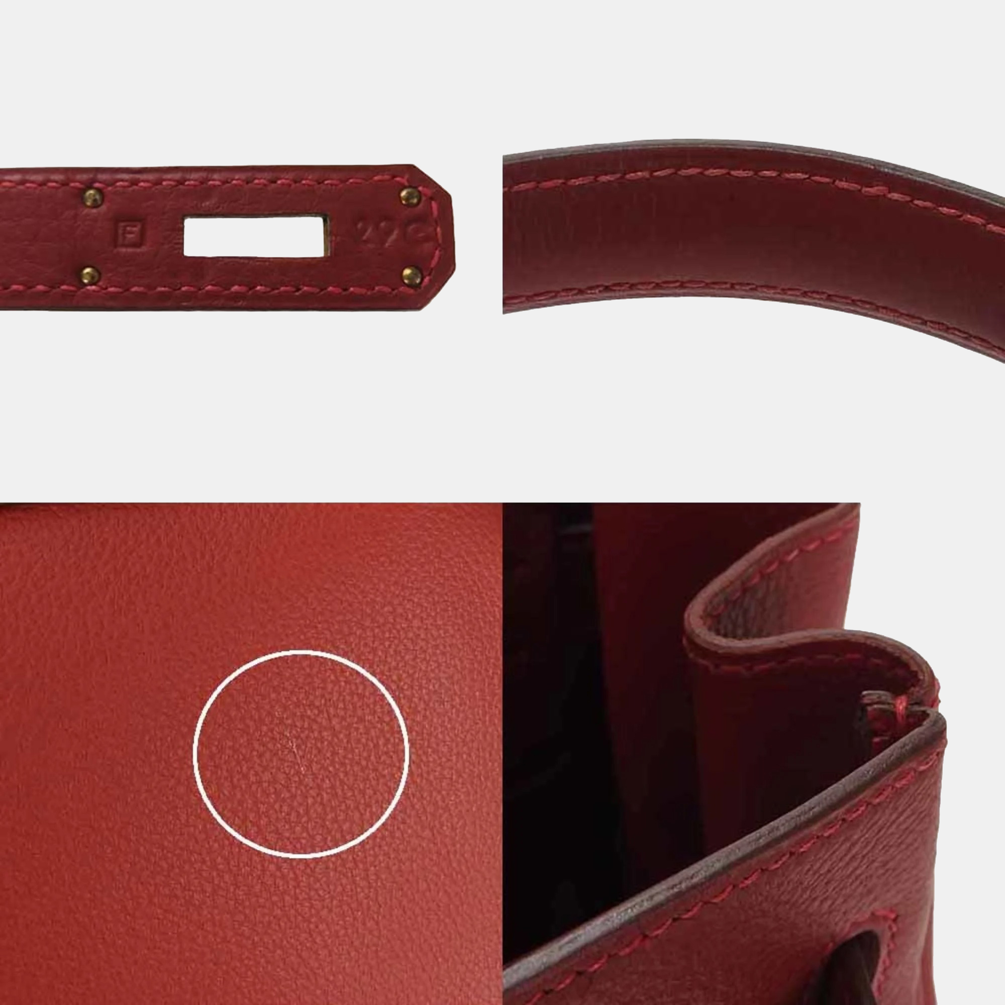 Hermes Kelly 32 â–¡F Engraved Handbag Shoulder Togo Rouge Red Ladies HERMES Hand Bag
