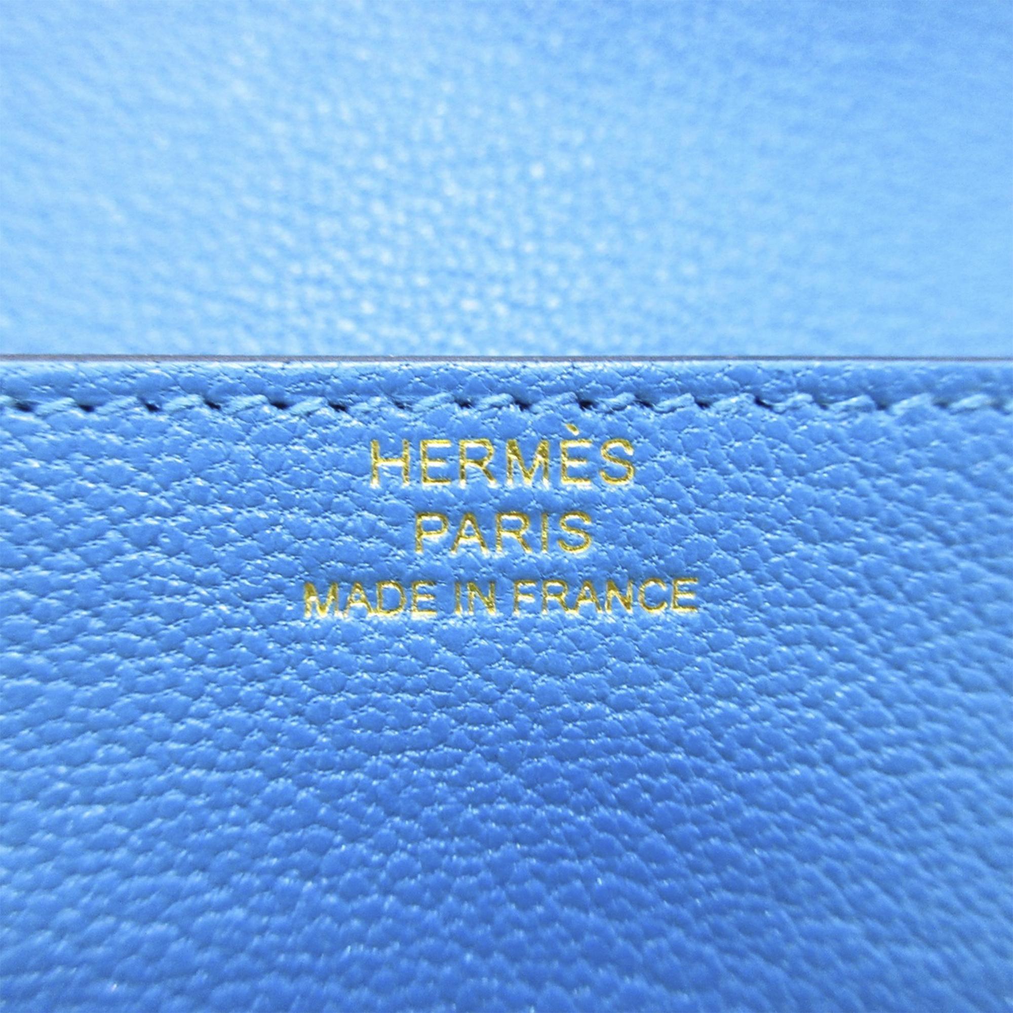 Hermes Blue Chevre Mysore Roulis Slim Wallet