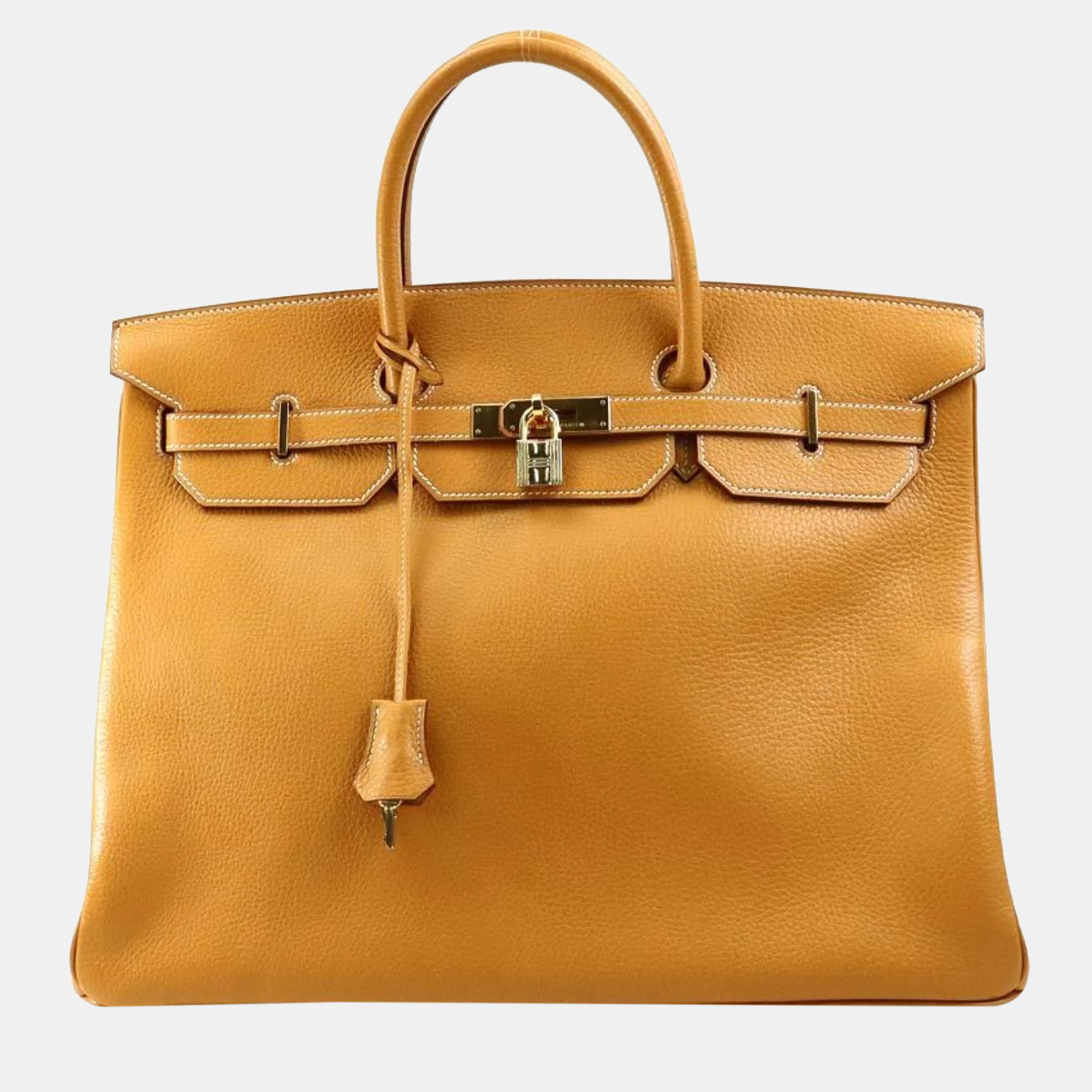 Hermes handbag birkin 40 ardennes natural gold unisex