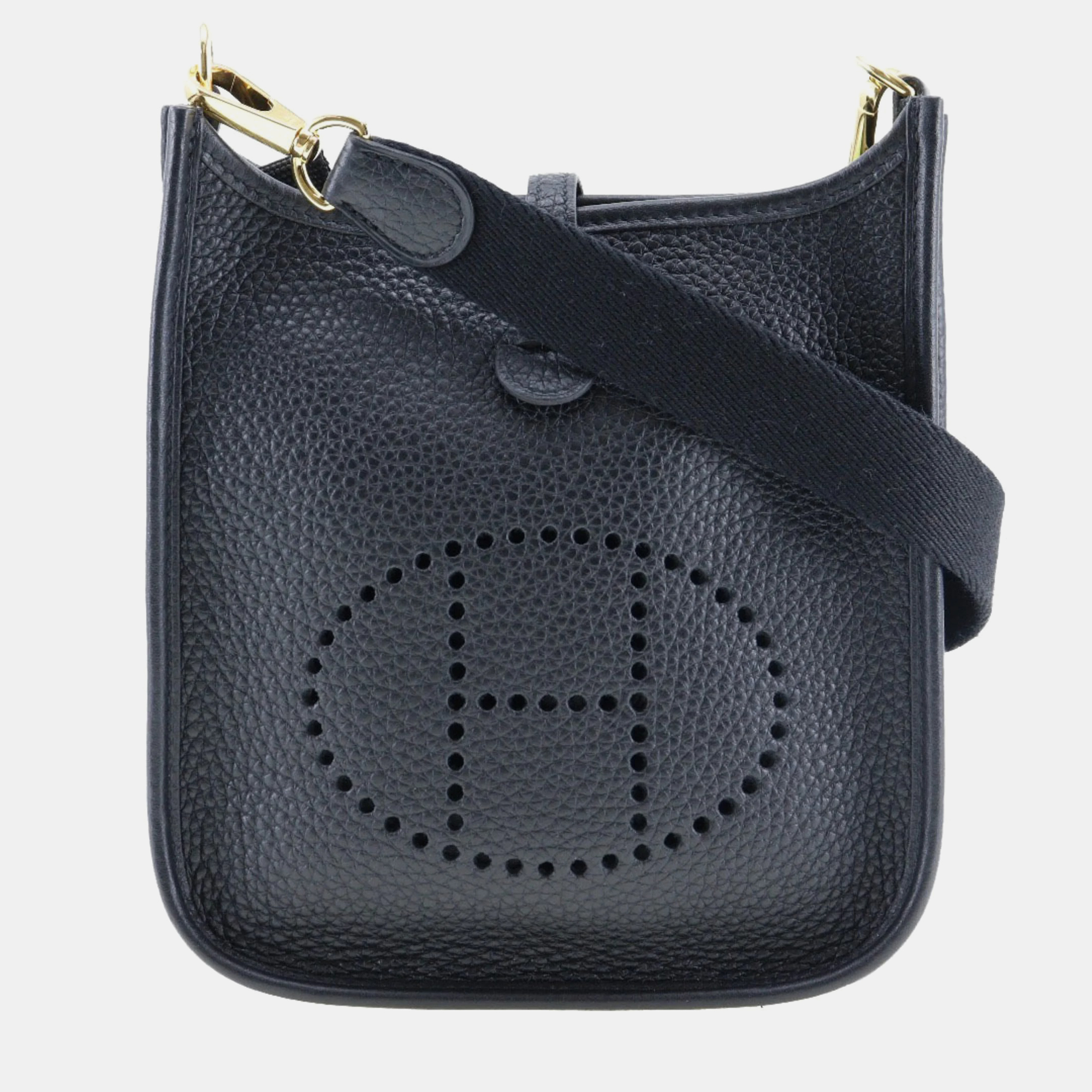 Hermes evelyne tpm shoulder bag amazon taurillon clemence made in france 2020 black/gold hardware y crossbody snap button evelynetpm women's