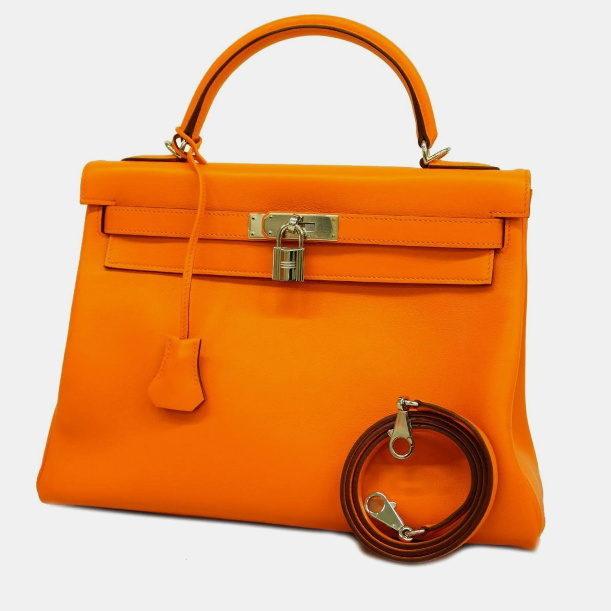 Hermes Handbag Kelly 32 Voga River Orange Silver Hardware Ladies