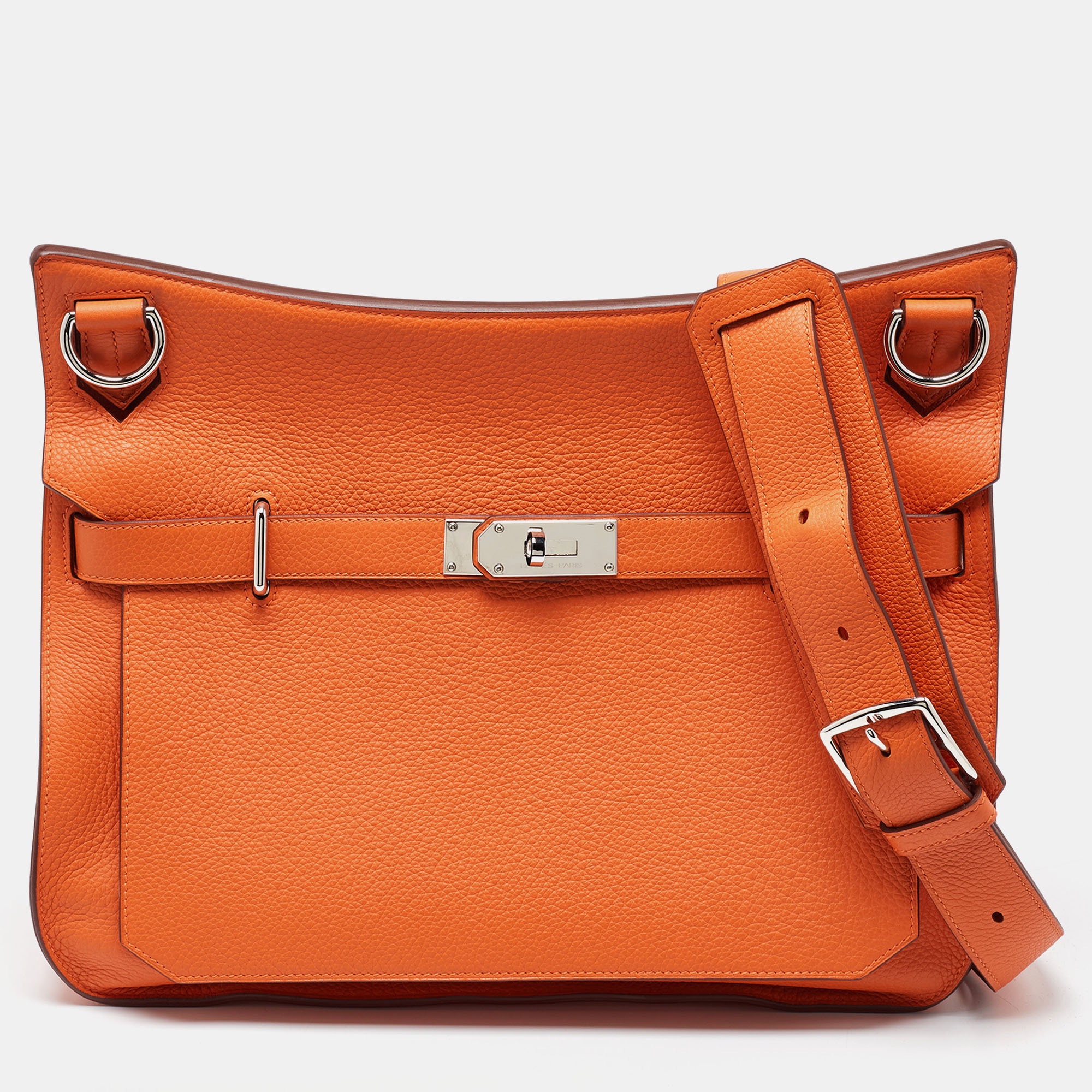 Hermes herm&egrave;s orange togo leather palladium finish jypsiere 37 bag