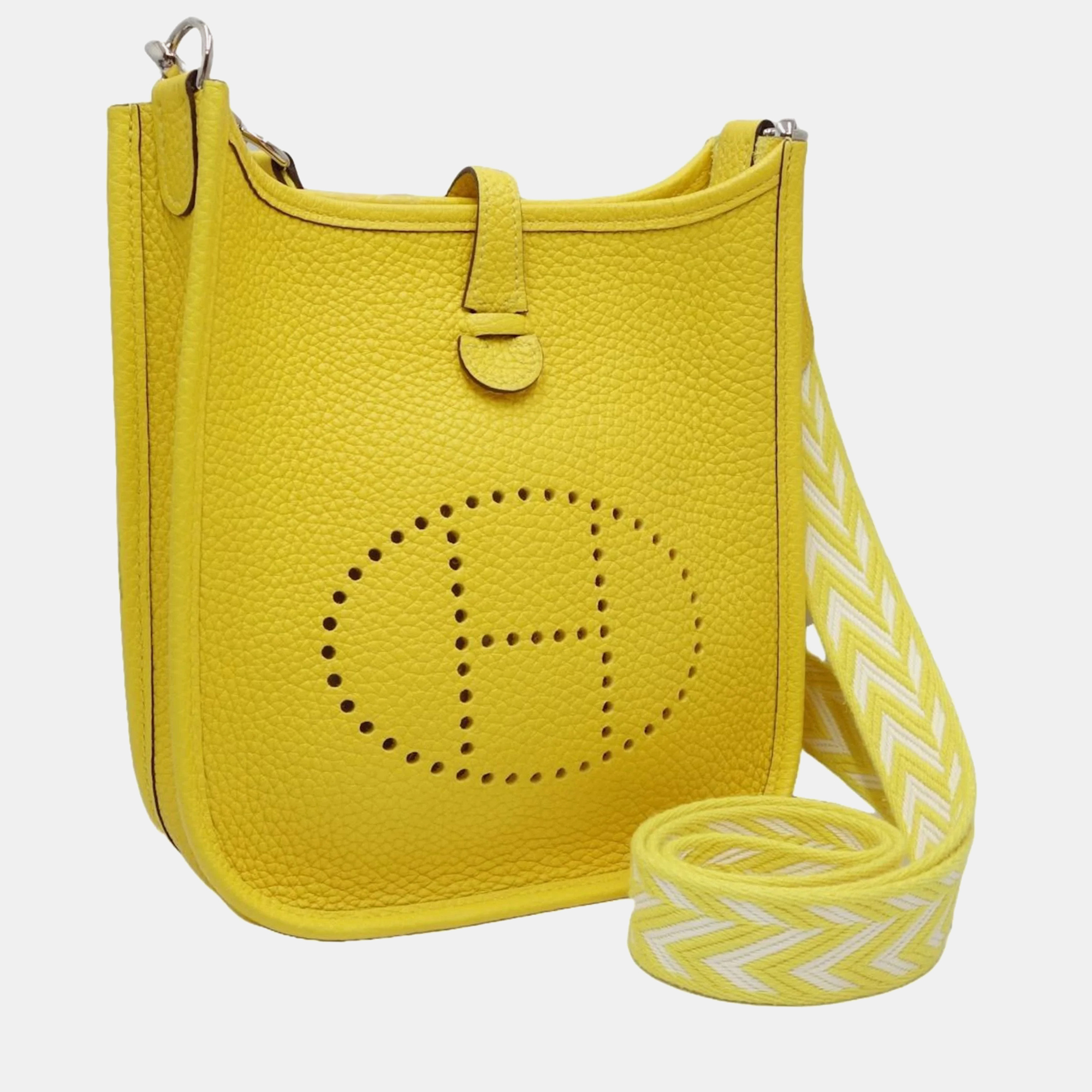 HERMES Evelyn TPM Crossbody Shoulder Bag Taurillon Clemence Jaune Naple 450189