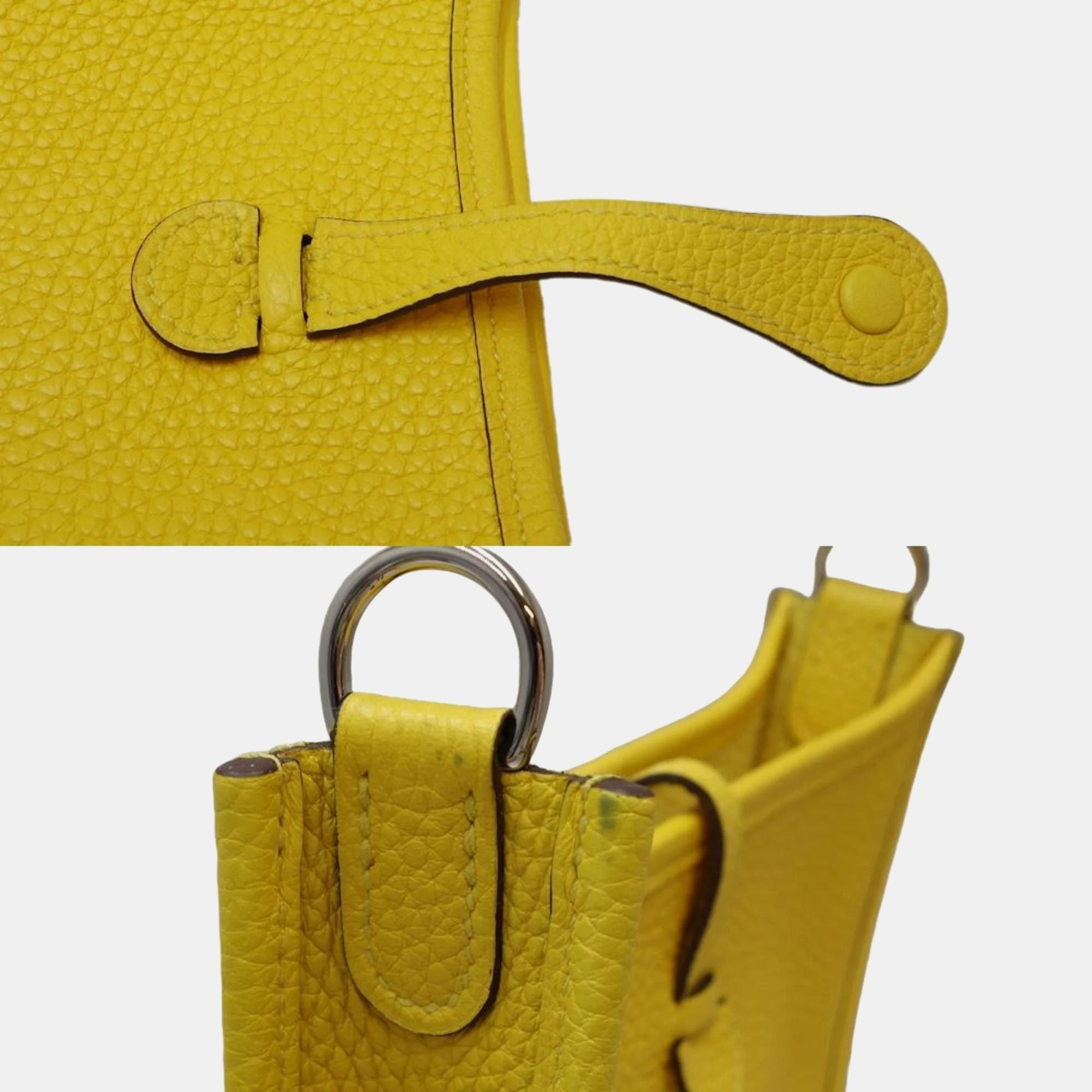 HERMES Evelyn TPM Crossbody Shoulder Bag Taurillon Clemence Jaune Naple 450189