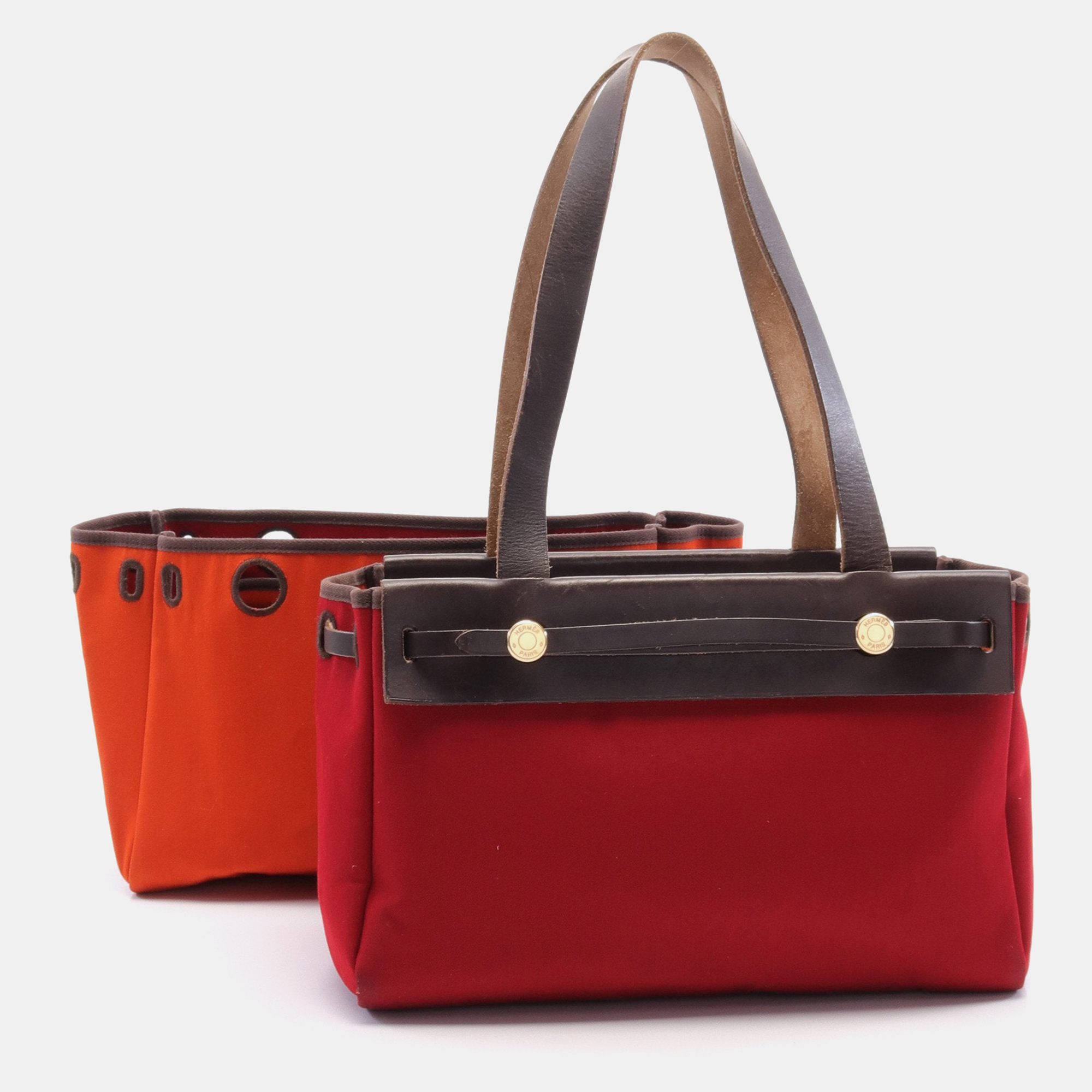 Hermes herbag bag kabas pm shoulder bag tote bag towalmi road leather red dark brown gold hardware h stamp