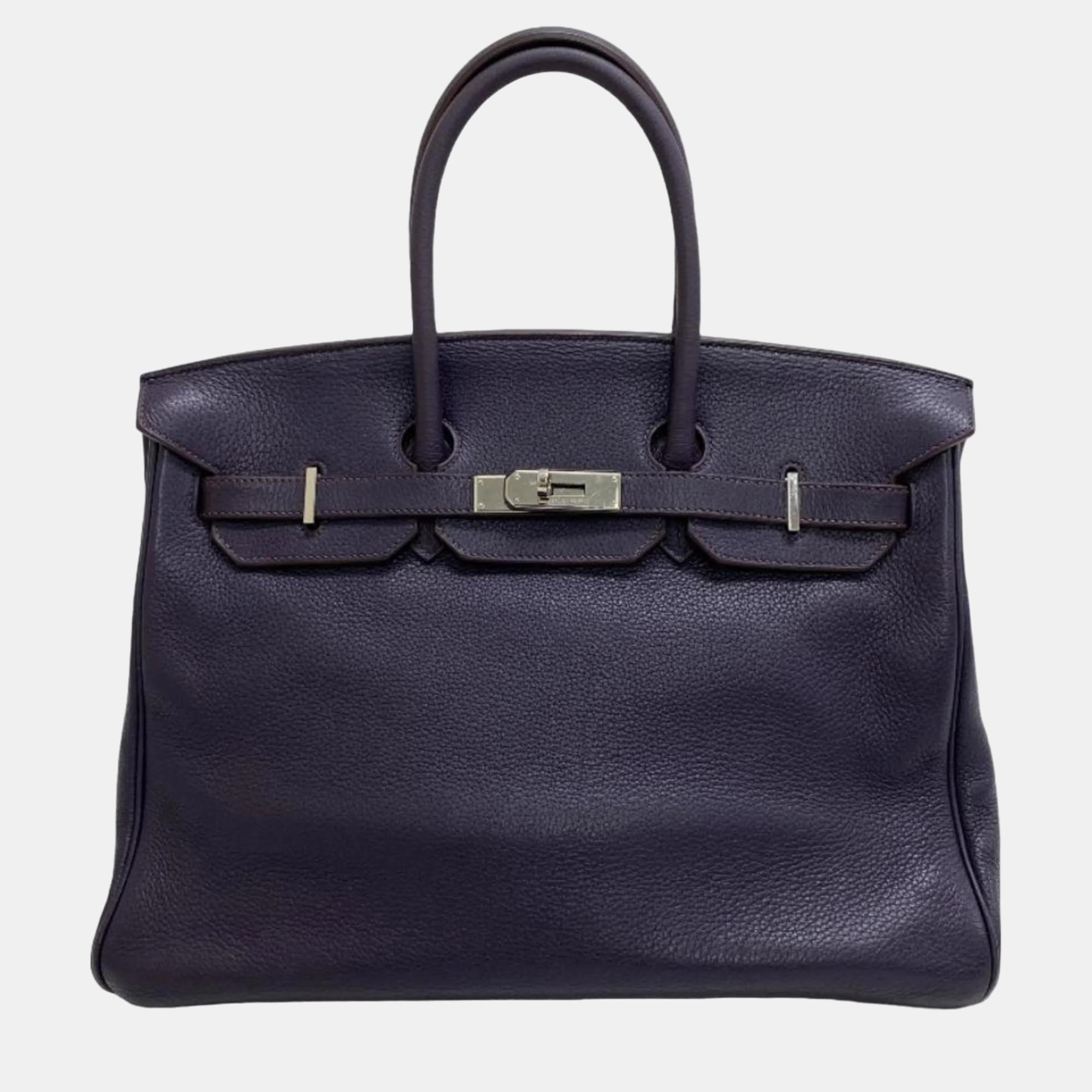 Hermes purple taurillon clemence leather birkin 35 tote bag
