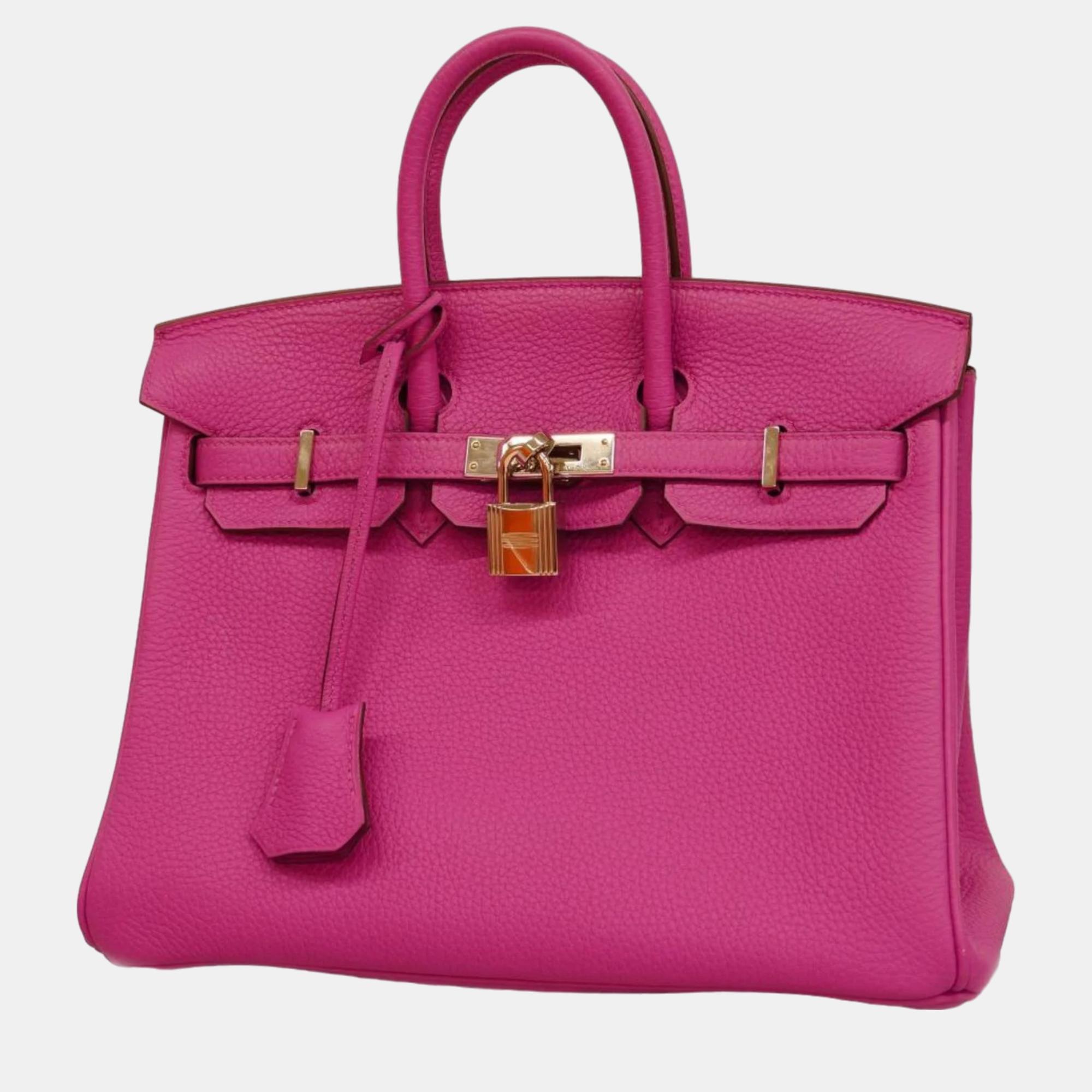 Hermes rose purple togo leather birkin 25 tote bag