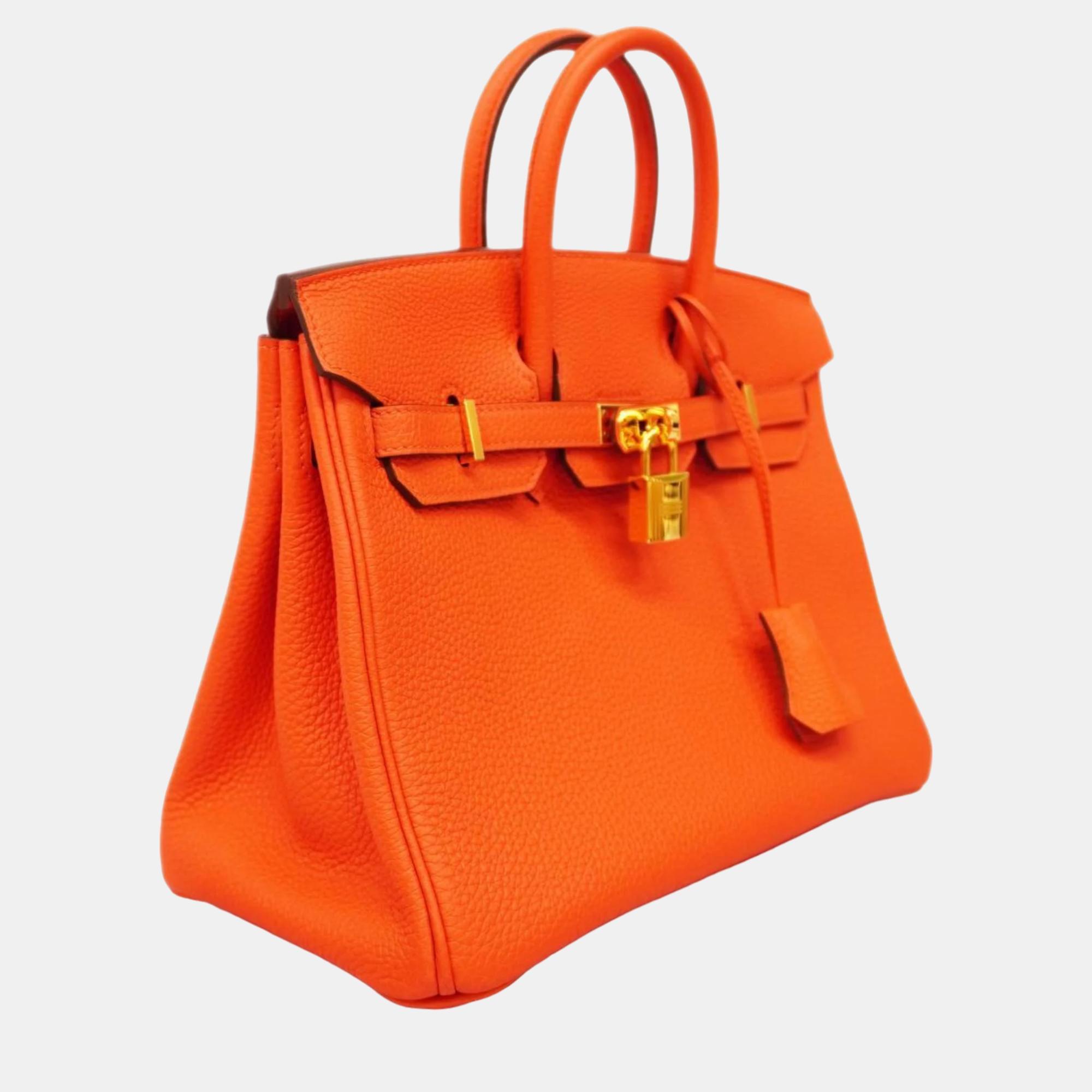 Hermes Rouge Tomato Togo Leather Birkin 25 Tote Bag