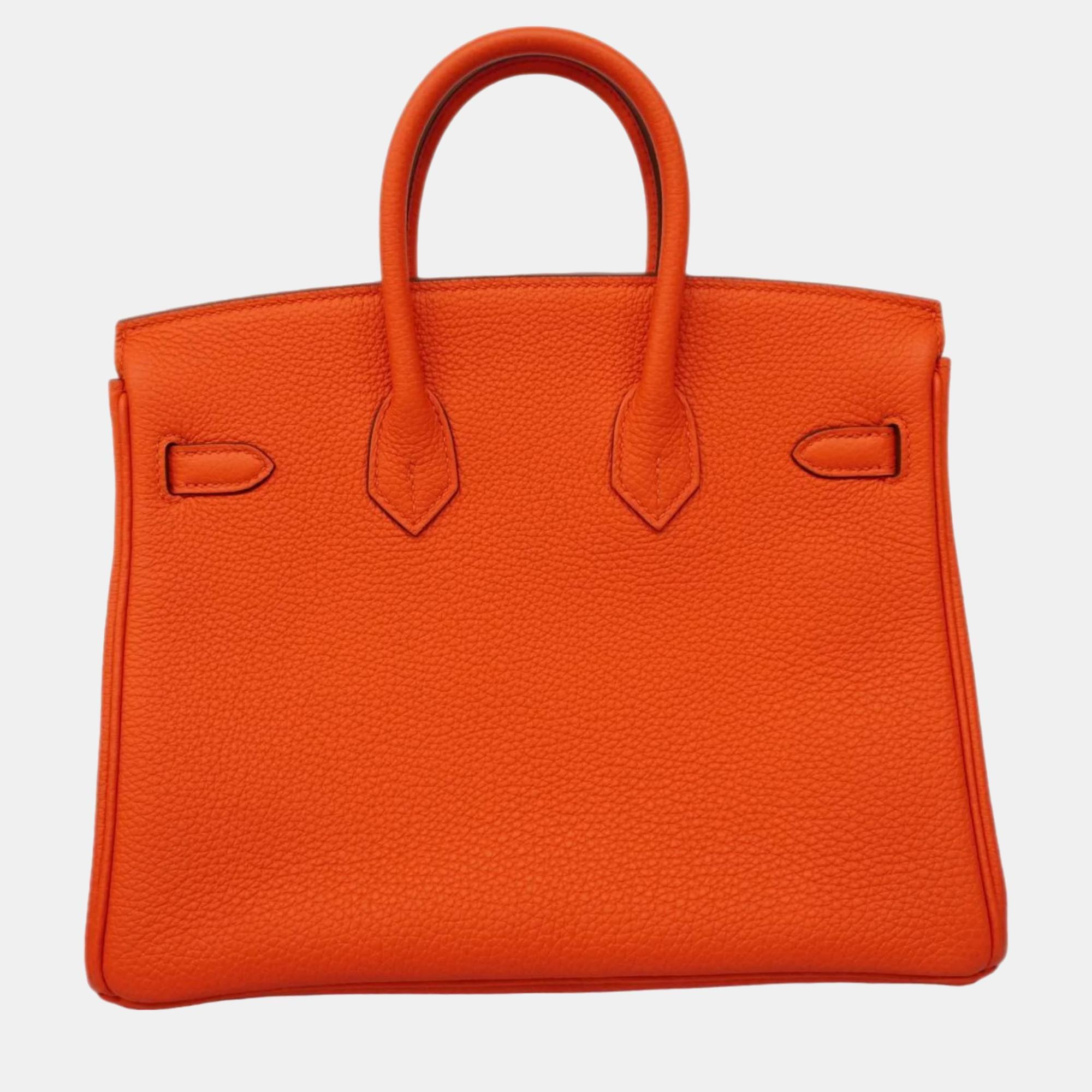 Hermes Rouge Tomato Togo Leather Birkin 25 Tote Bag