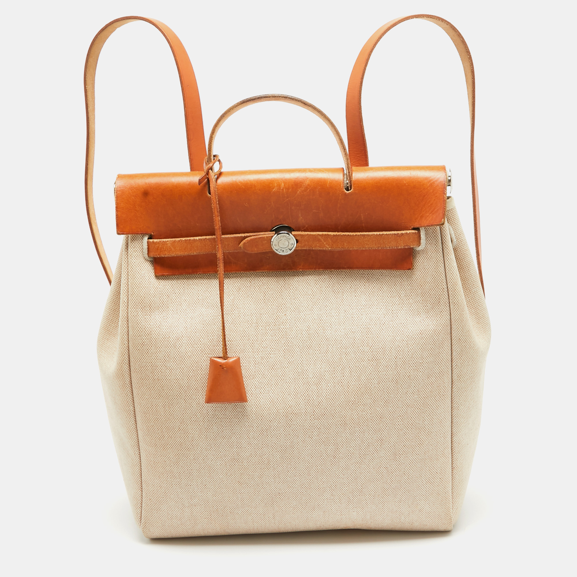 Hermes Natural Canvas and Leather 2-in-1 Herbag Backpack, Brown
Hermes Natural Canvas and Leather 2-in-1 Herbag Backpack, Brown