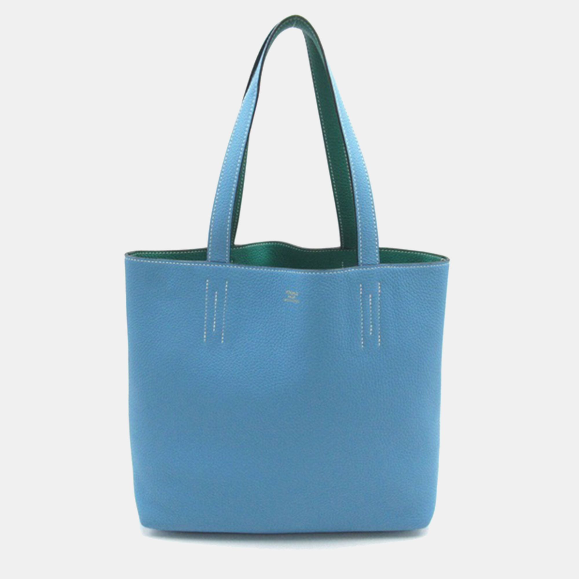 Hermes blue leather clemence double sens 28 reversible tote