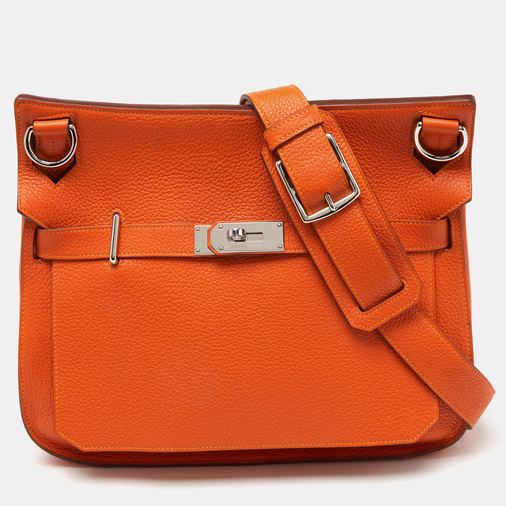 Hermes orange/jaune taurillon clemence leather palladium finish jypsiere 34 bag