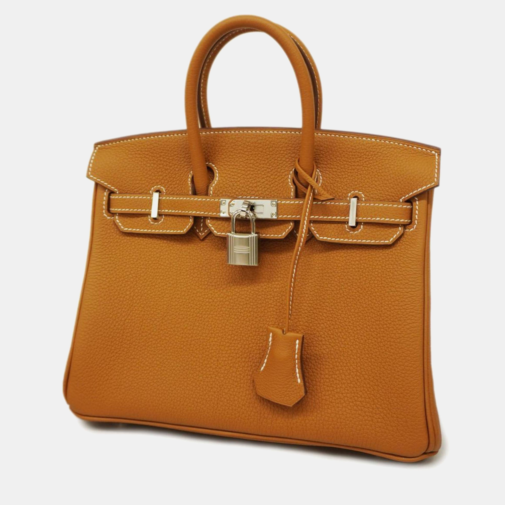 Hermes gold togo leather birkin 25 tote bag