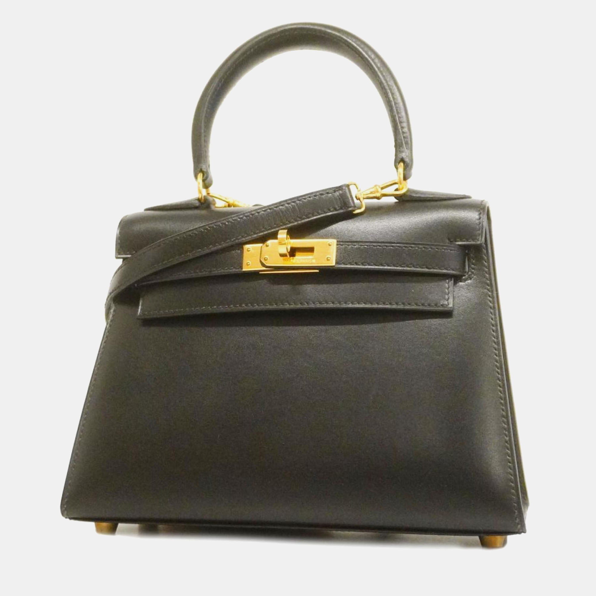 Hermes black box calf kelly handbag