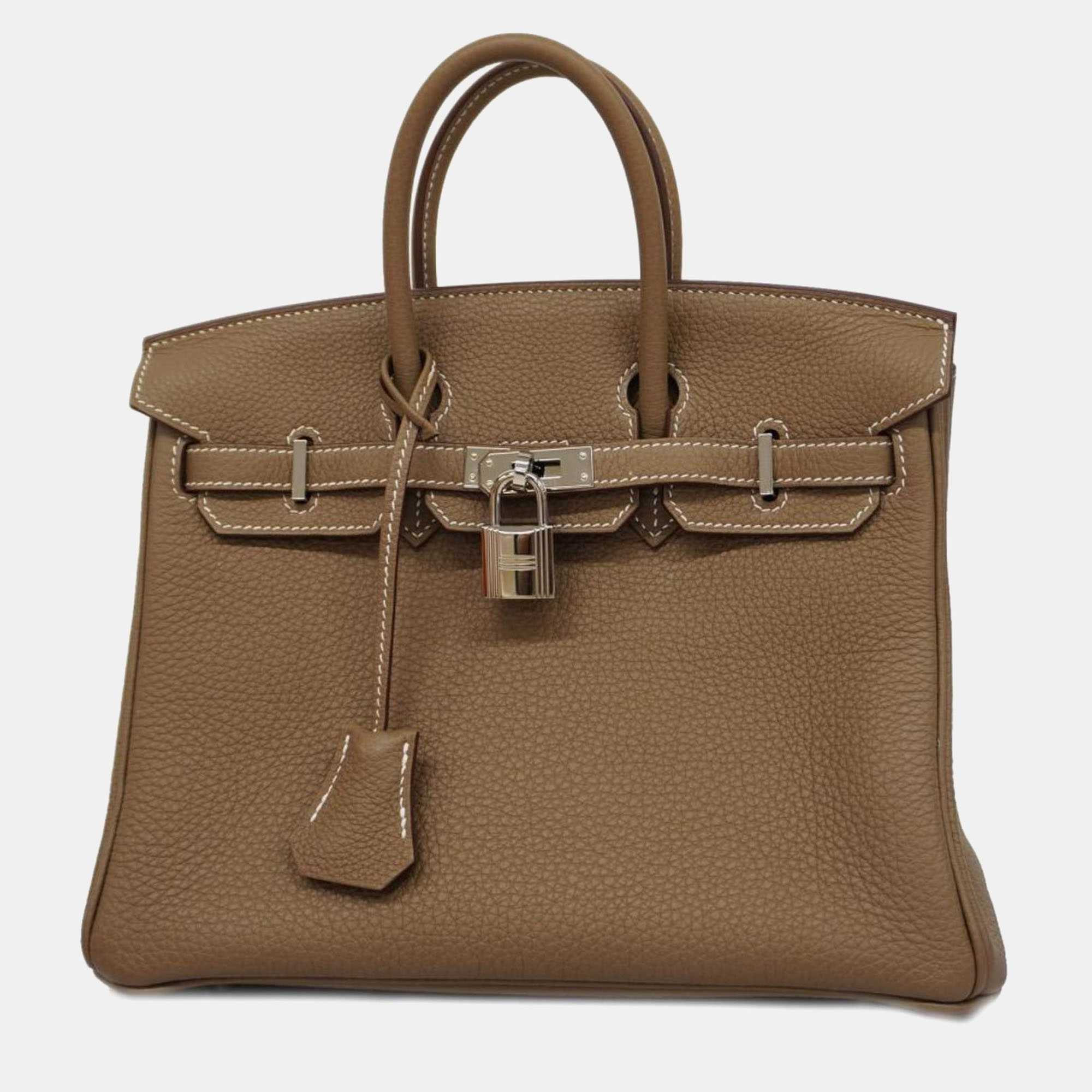 Hermes etoupe taurillon clemence leather birkin 25 tote bag