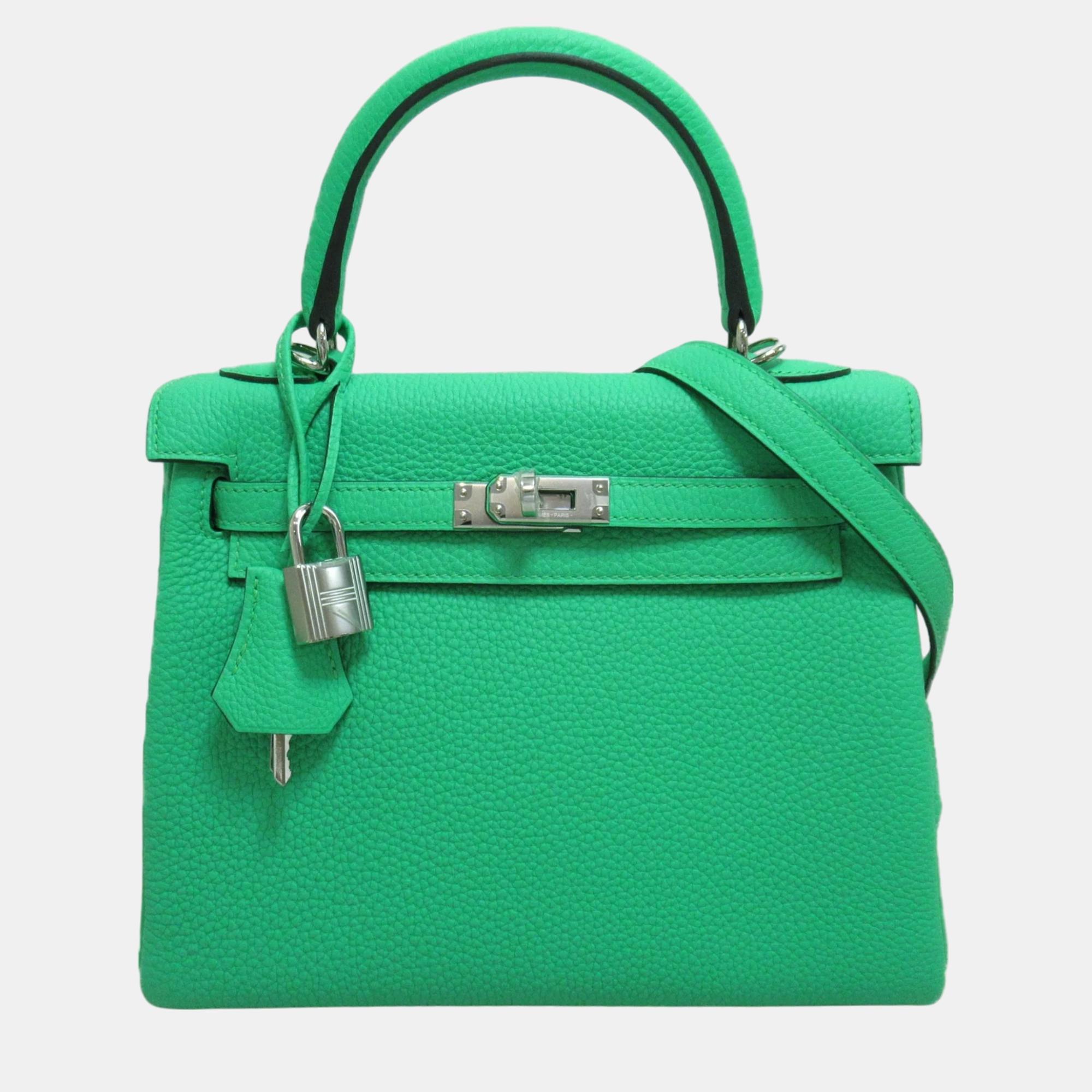Hermes green taurillon clemence leather kelly handbag