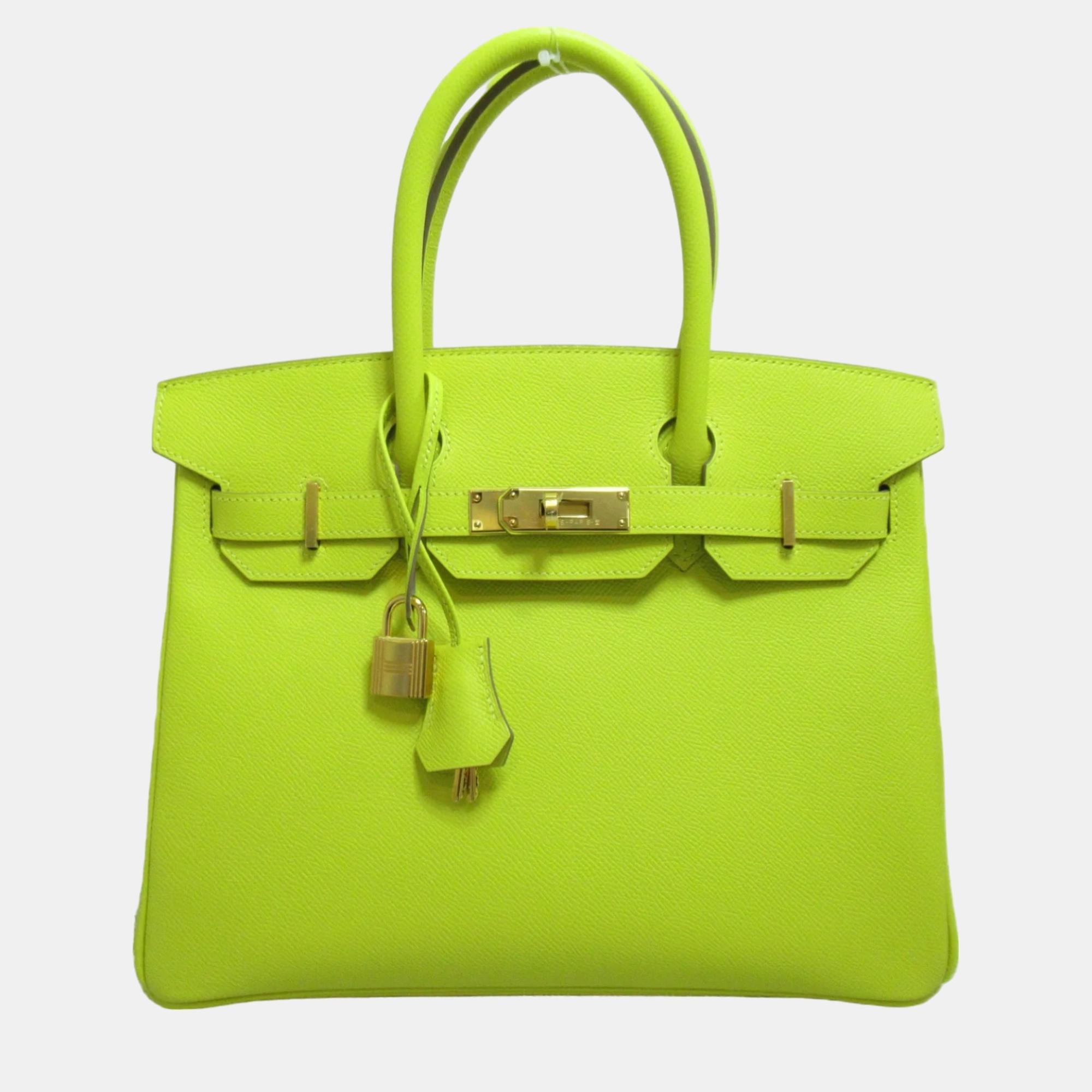Hermes yellow lime epsom leather birkin handbag