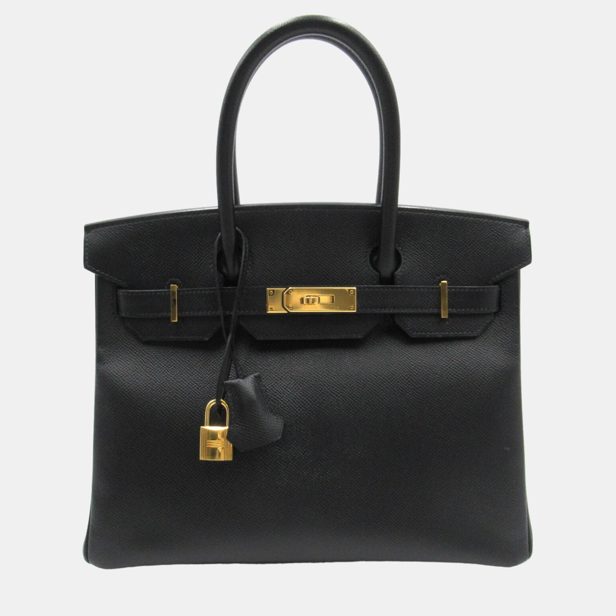 Hermes black epsom leather birkin 30 tote bag