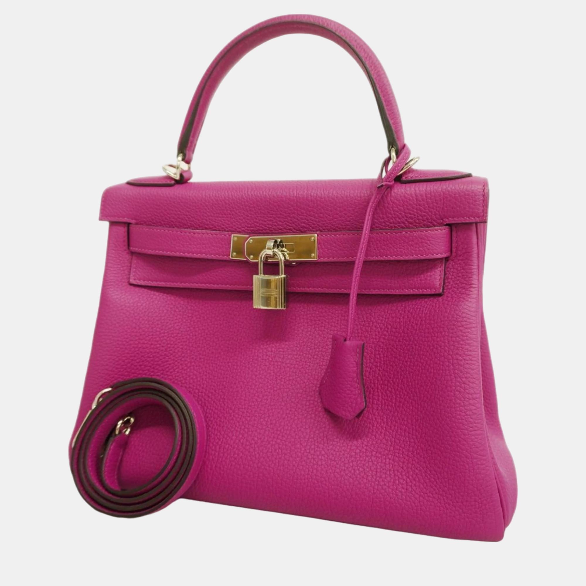 Hermes rose purple togo leather kelly 28 tote bag