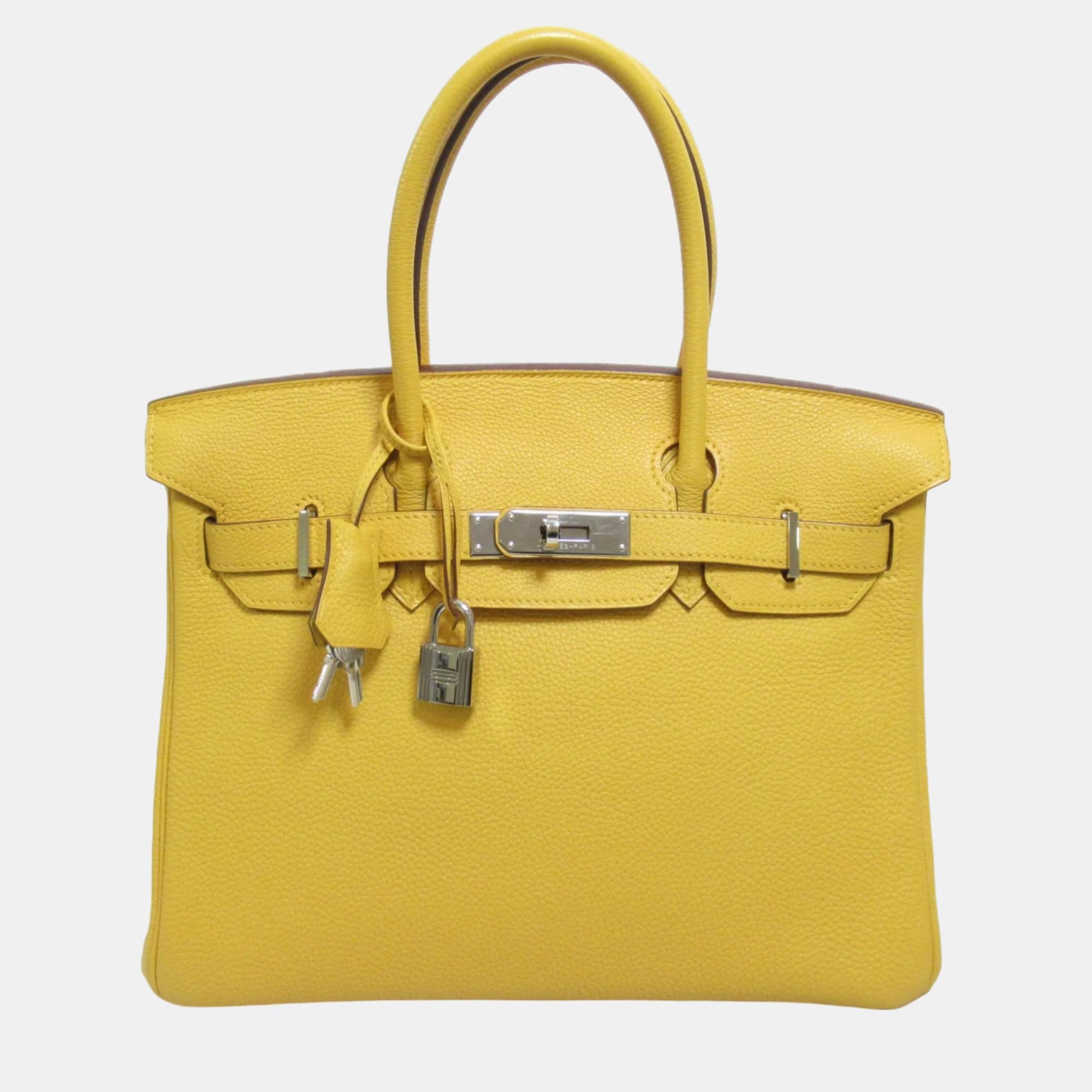 Hermes yellow togo leather birkin 30 tote bag
