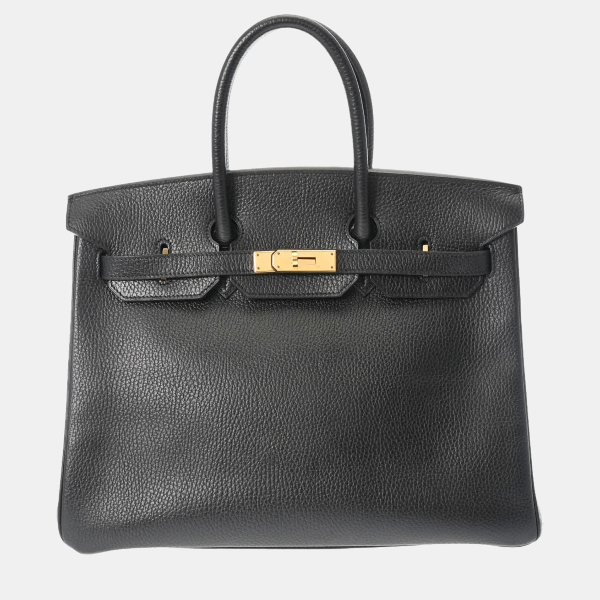 Hermes black ardennes leather birkin 35 tote bag