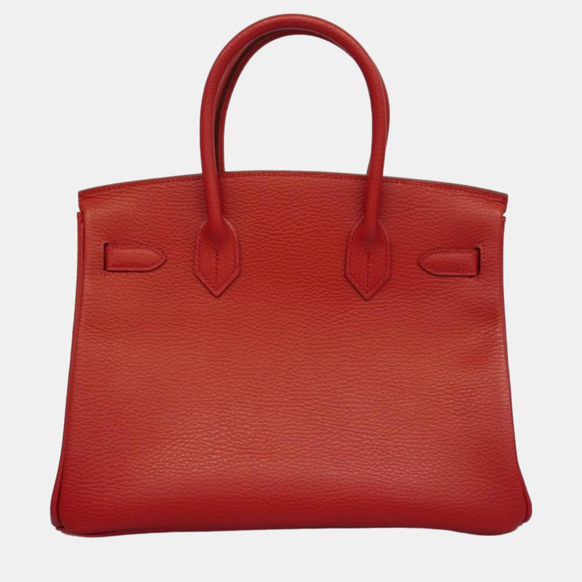 Hermes Rouge Vif Ardennes Birkin Engraved Handbag