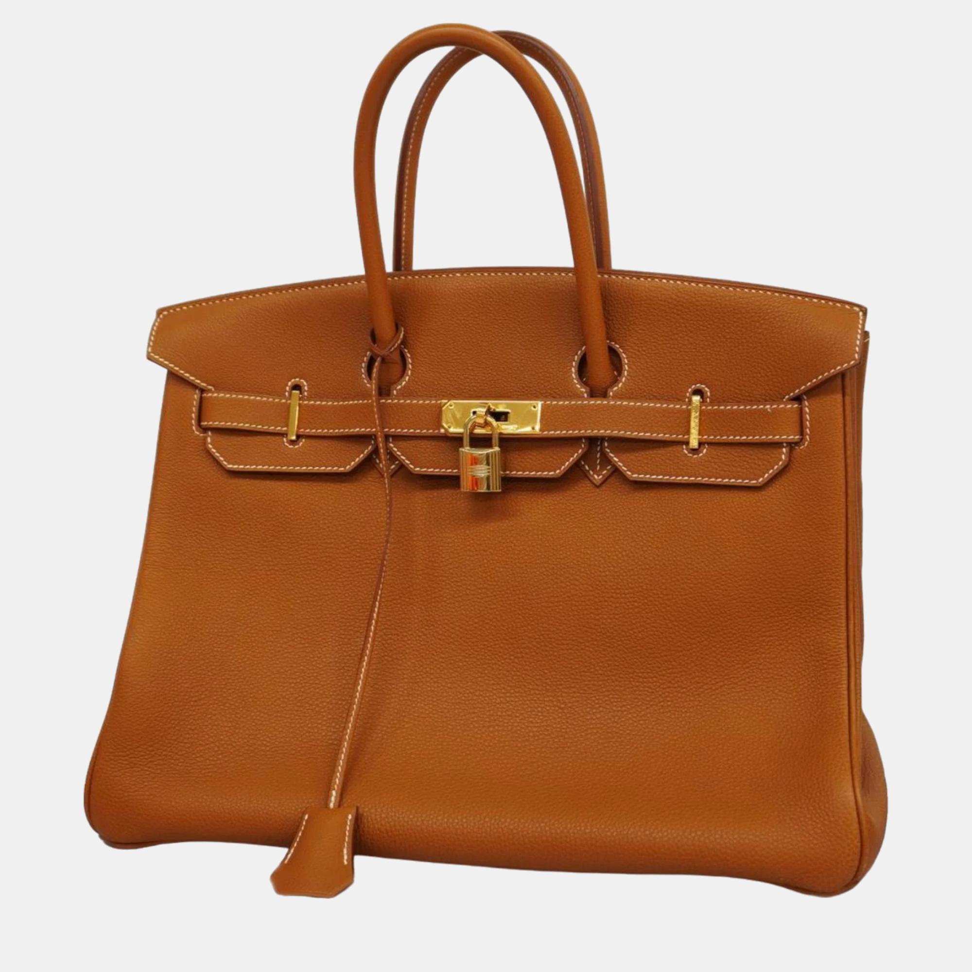 Hermes gold togo leather birkin 35 tote bag