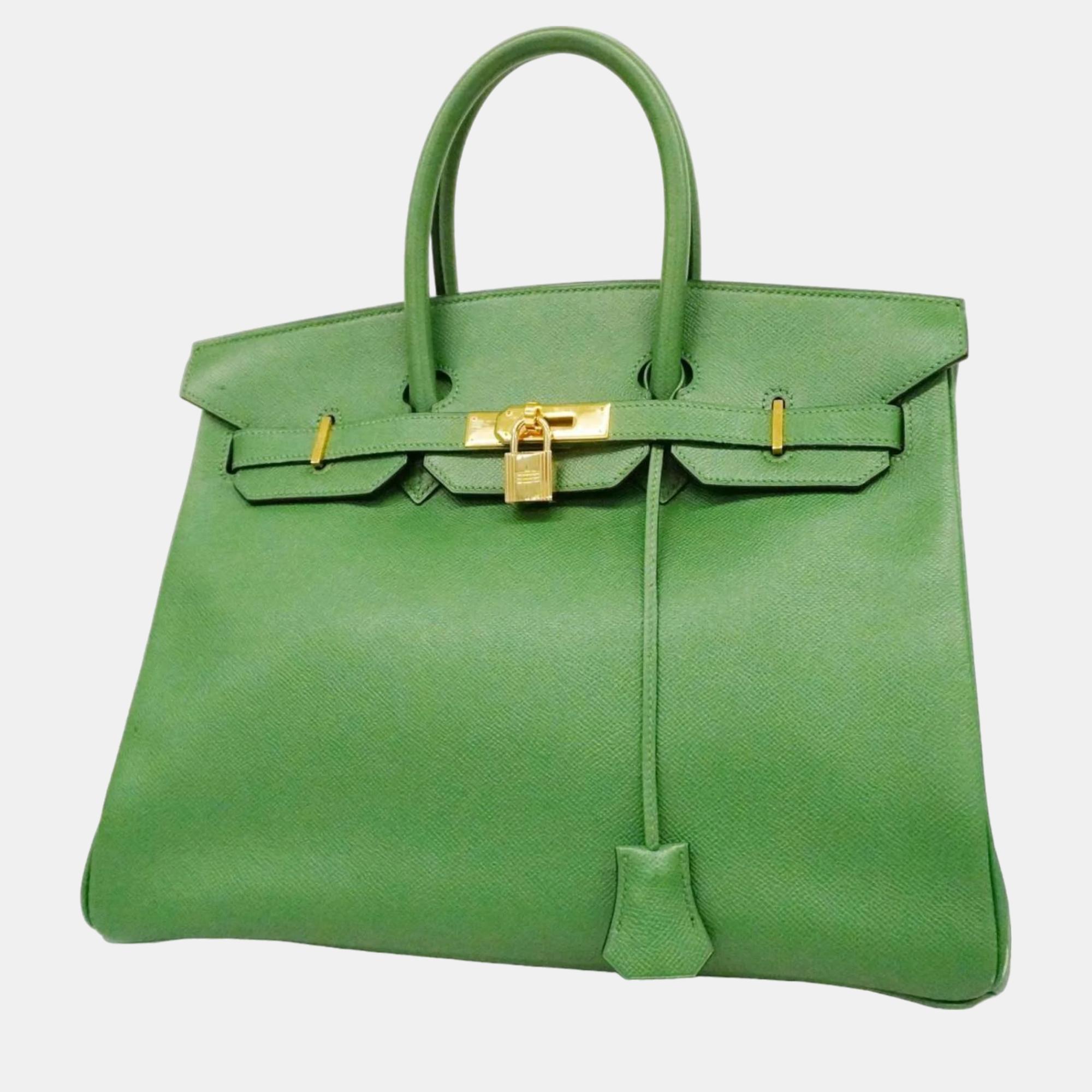 Hermes green couchevel birkin engraved handbag