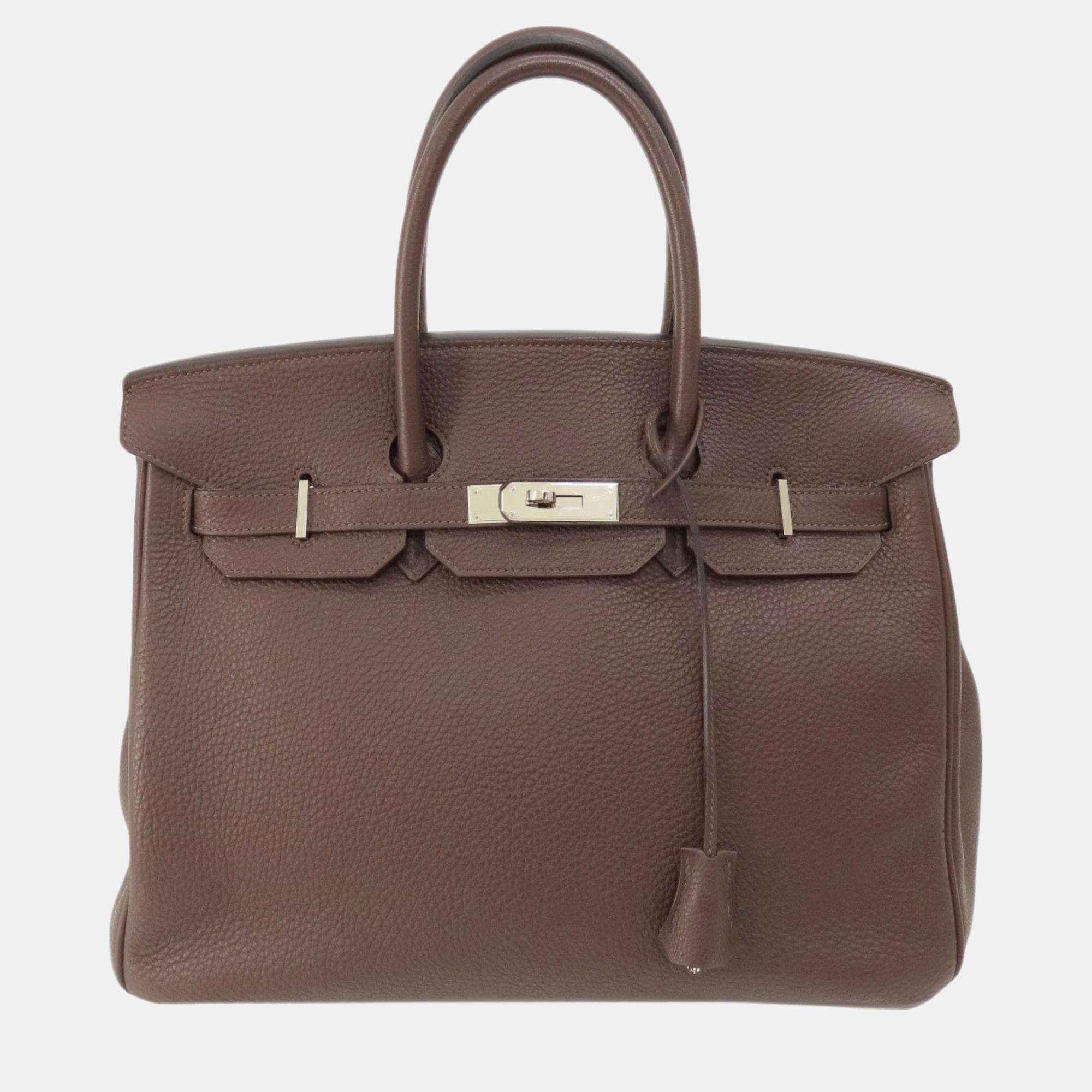 Hermes dark brown togo birkin 35 handbag