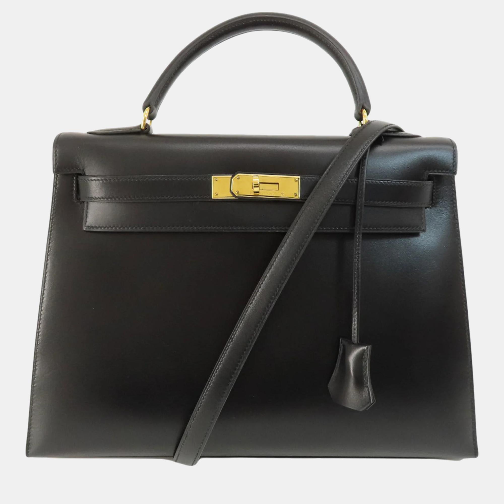 Hermes black box calf leather kelly 32 handbag