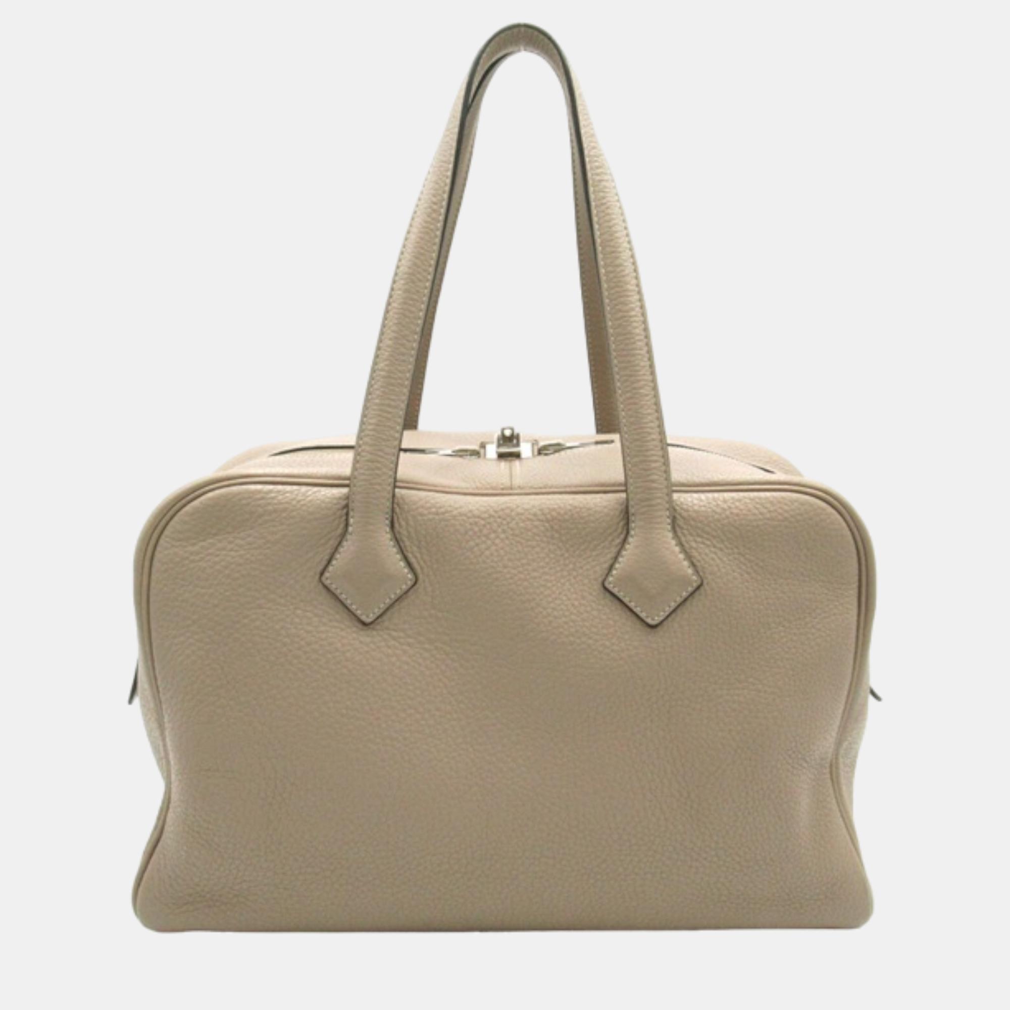 Hermes grey leather victoria handbag