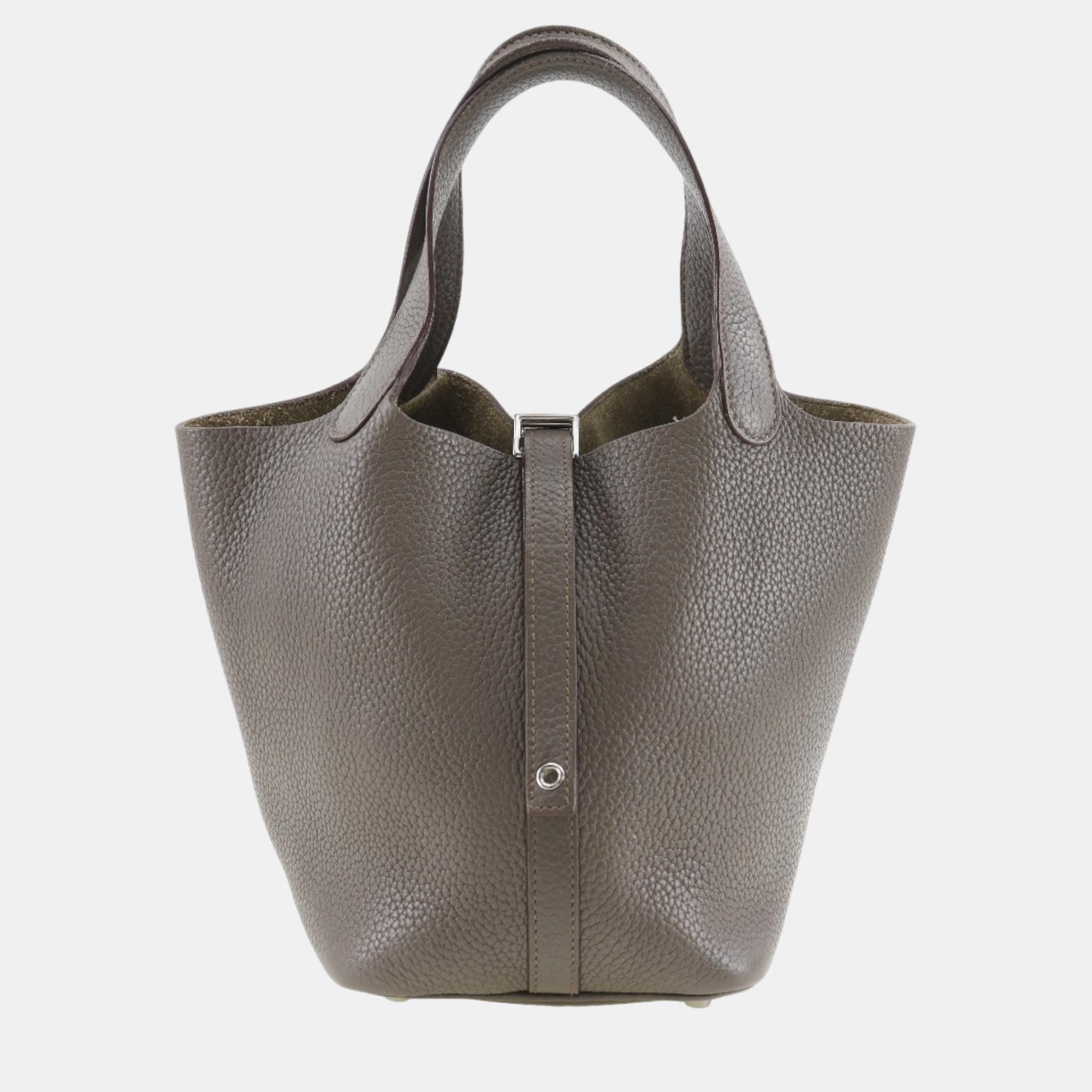 Hermes grey leather clemence picotin 18 bag